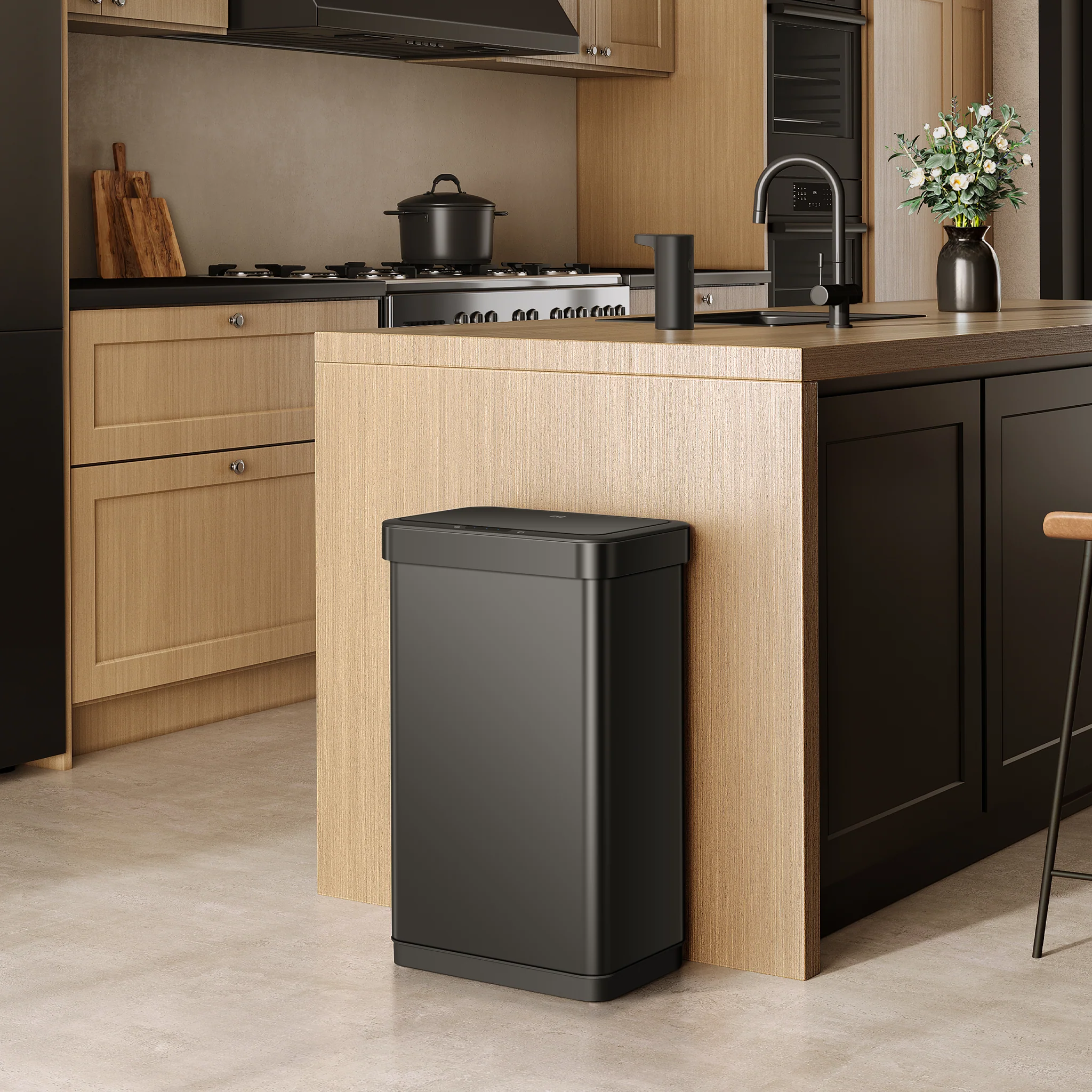 EcoNova 50 Liter / 13 Gallon Motion Sensor Trash Can - Matte Black - Image 2