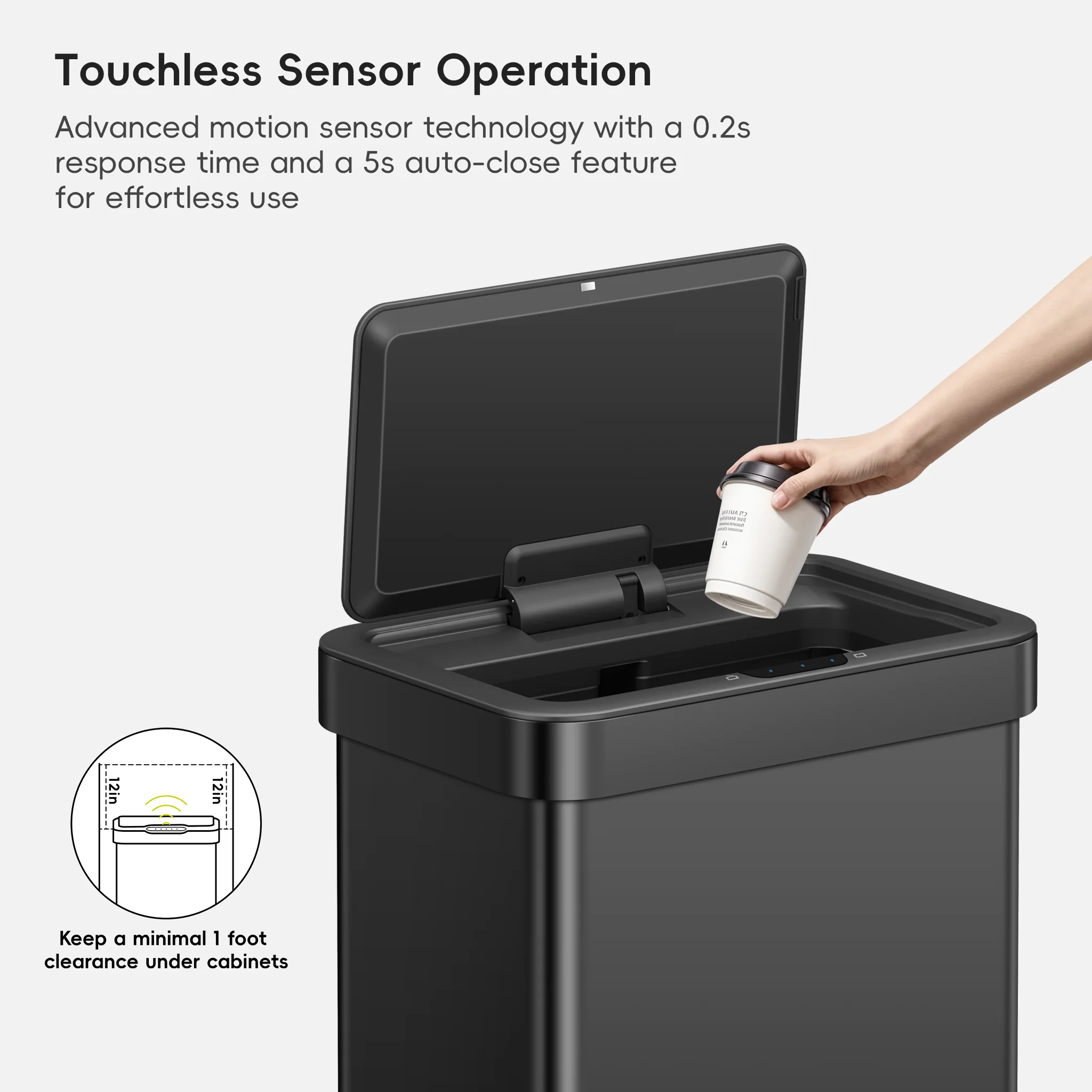 EcoNova 50 Liter / 13 Gallon Motion Sensor Trash Can - Matte Black - Image 5