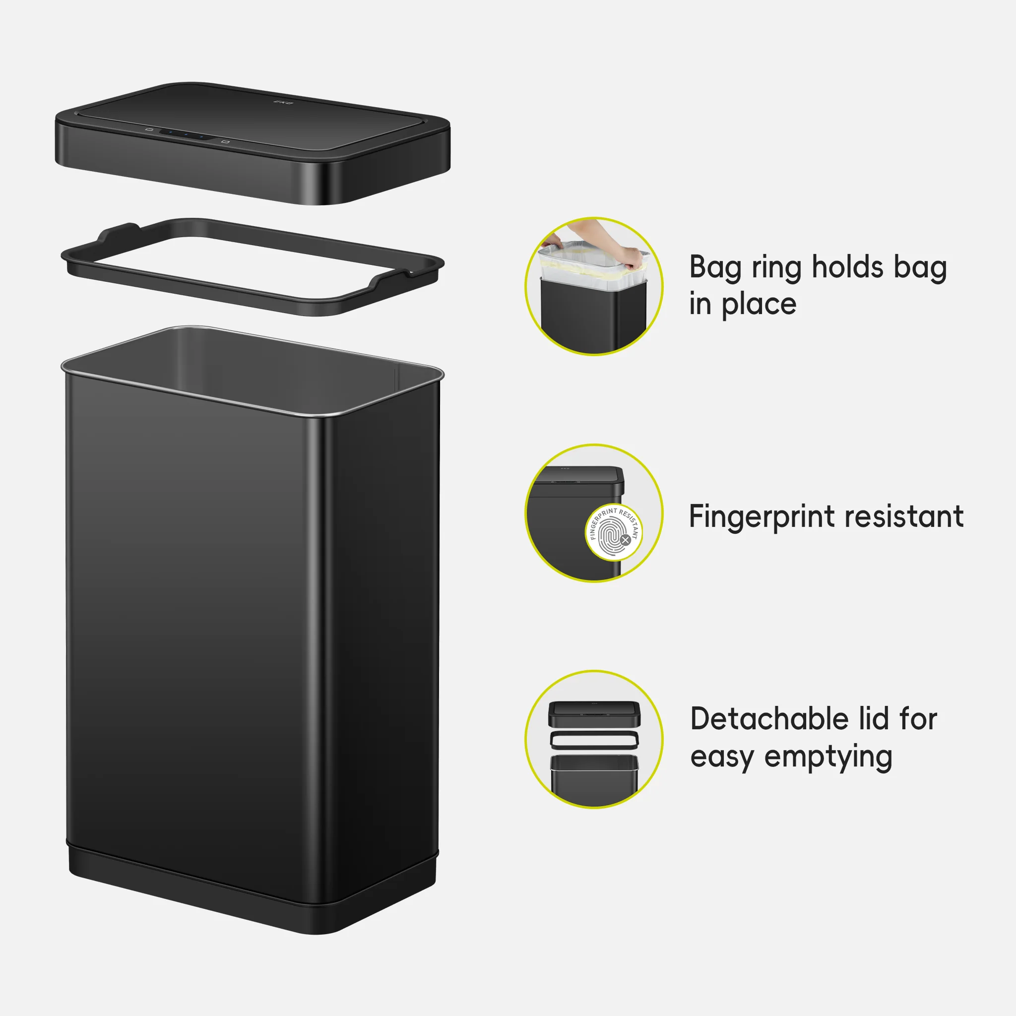 EcoNova 50 Liter / 13 Gallon Motion Sensor Trash Can - Matte Black - Image 6