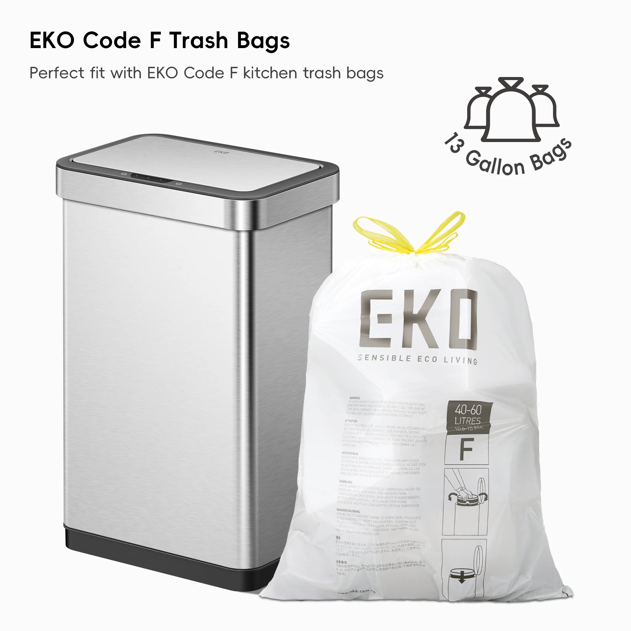 EcoNova 50 Liter / 13 Gallon Motion Sensor Trash Can - Stainless Steel - Image 10