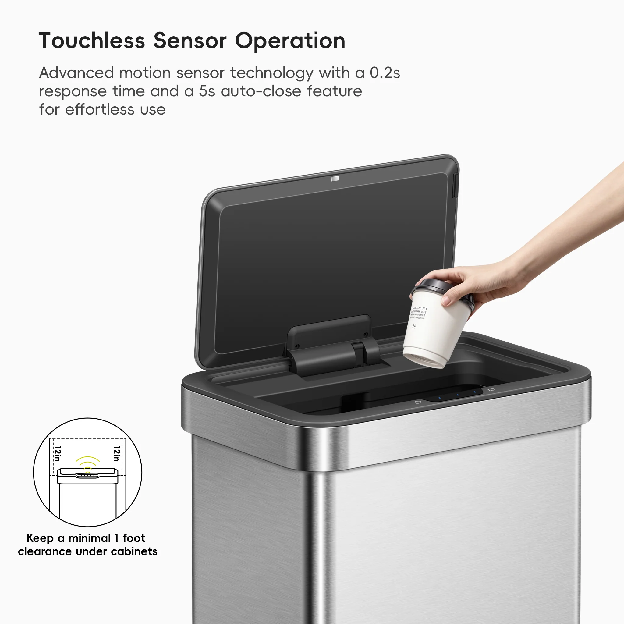 EcoNova 50 Liter / 13 Gallon Motion Sensor Trash Can - Stainless Steel - Image 4