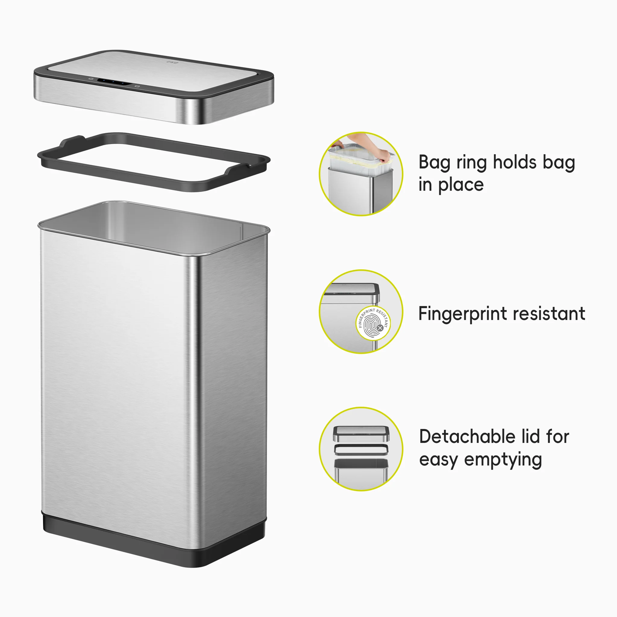EcoNova 50 Liter / 13 Gallon Motion Sensor Trash Can - Stainless Steel - Image 5