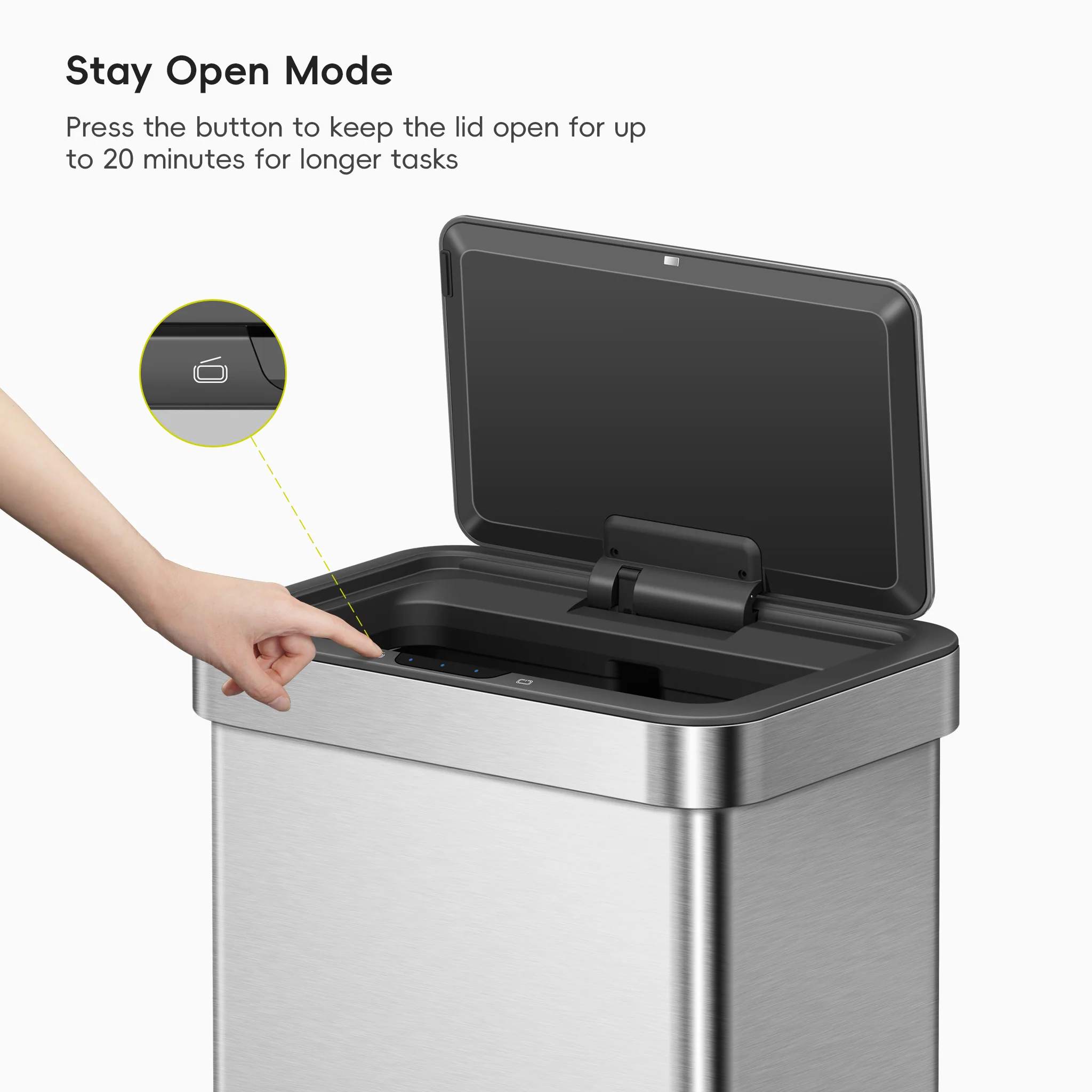 EcoNova 50 Liter / 13 Gallon Motion Sensor Trash Can - Stainless Steel - Image 6