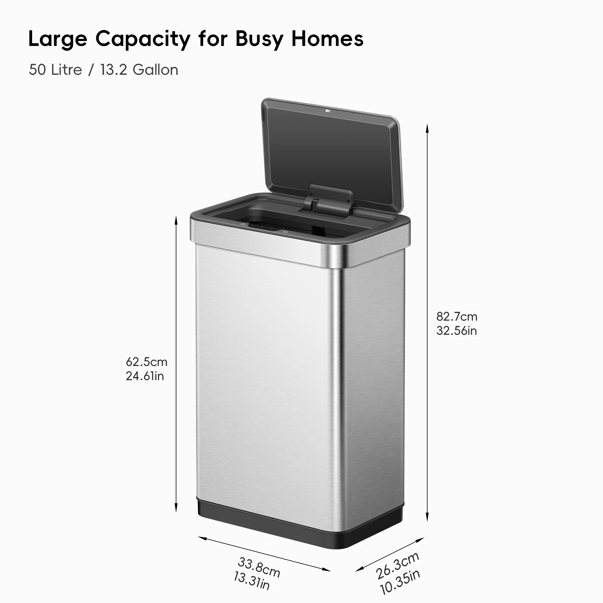 EcoNova 50 Liter / 13 Gallon Motion Sensor Trash Can - Stainless Steel - Image 9