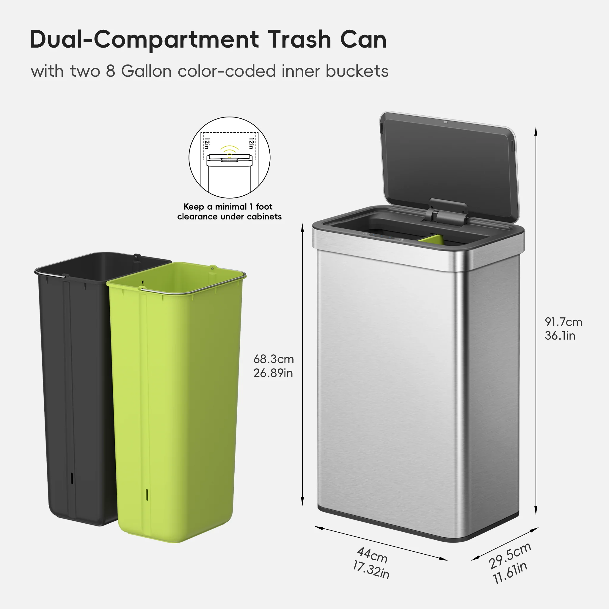 Econova 8+8 Gallon Dual Compartments Motion Sensor Trash Can - Image 10