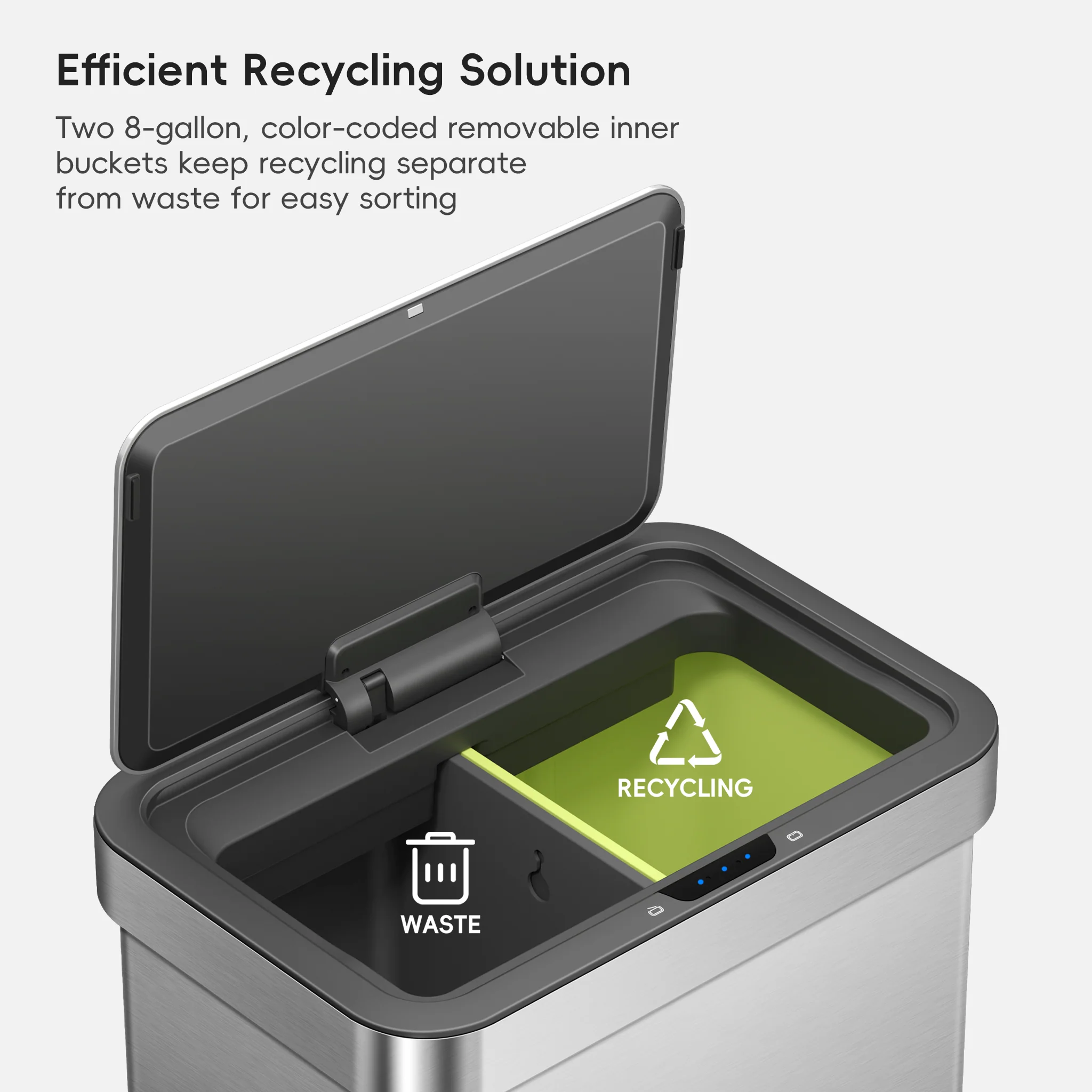 Econova 8+8 Gallon Dual Compartments Motion Sensor Trash Can - Image 4