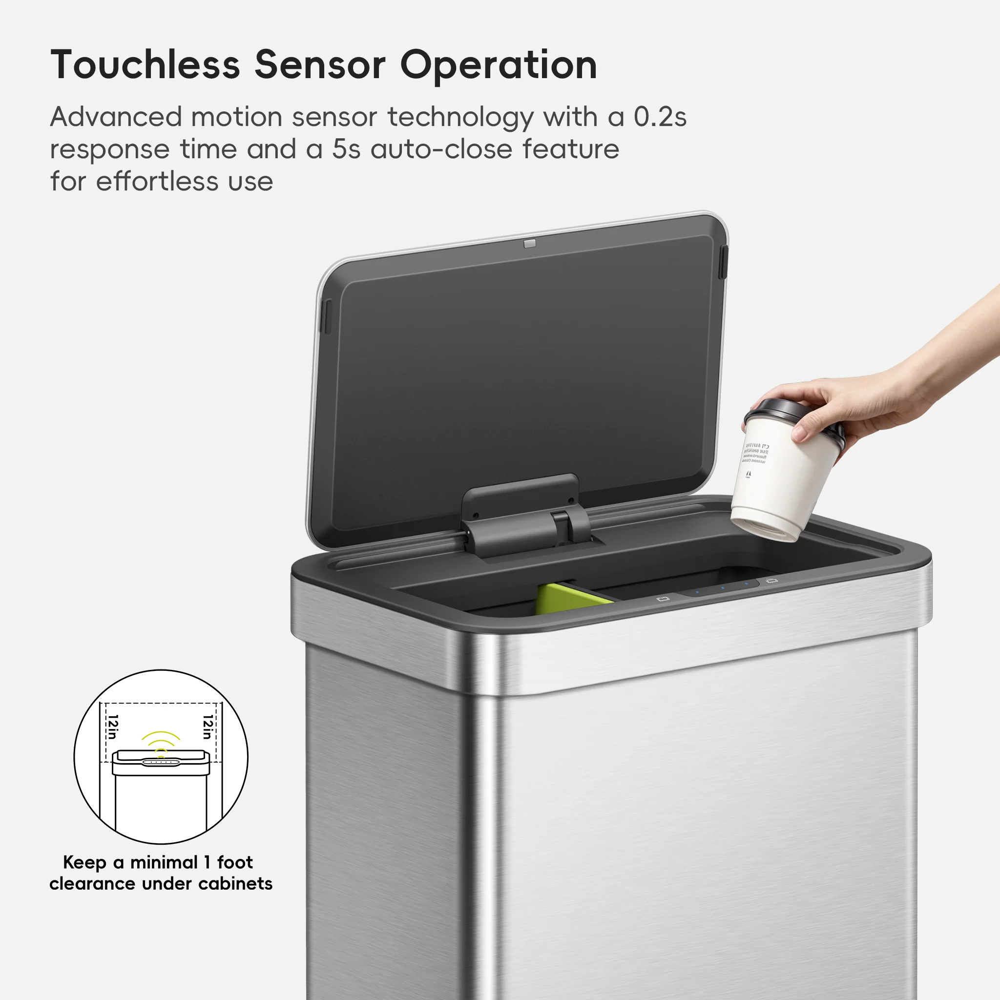 Econova 8+8 Gallon Dual Compartments Motion Sensor Trash Can - Image 5