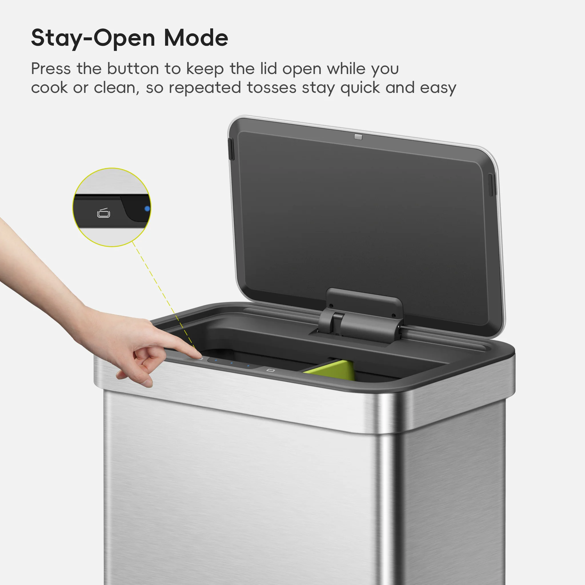 Econova 8+8 Gallon Dual Compartments Motion Sensor Trash Can - Image 7