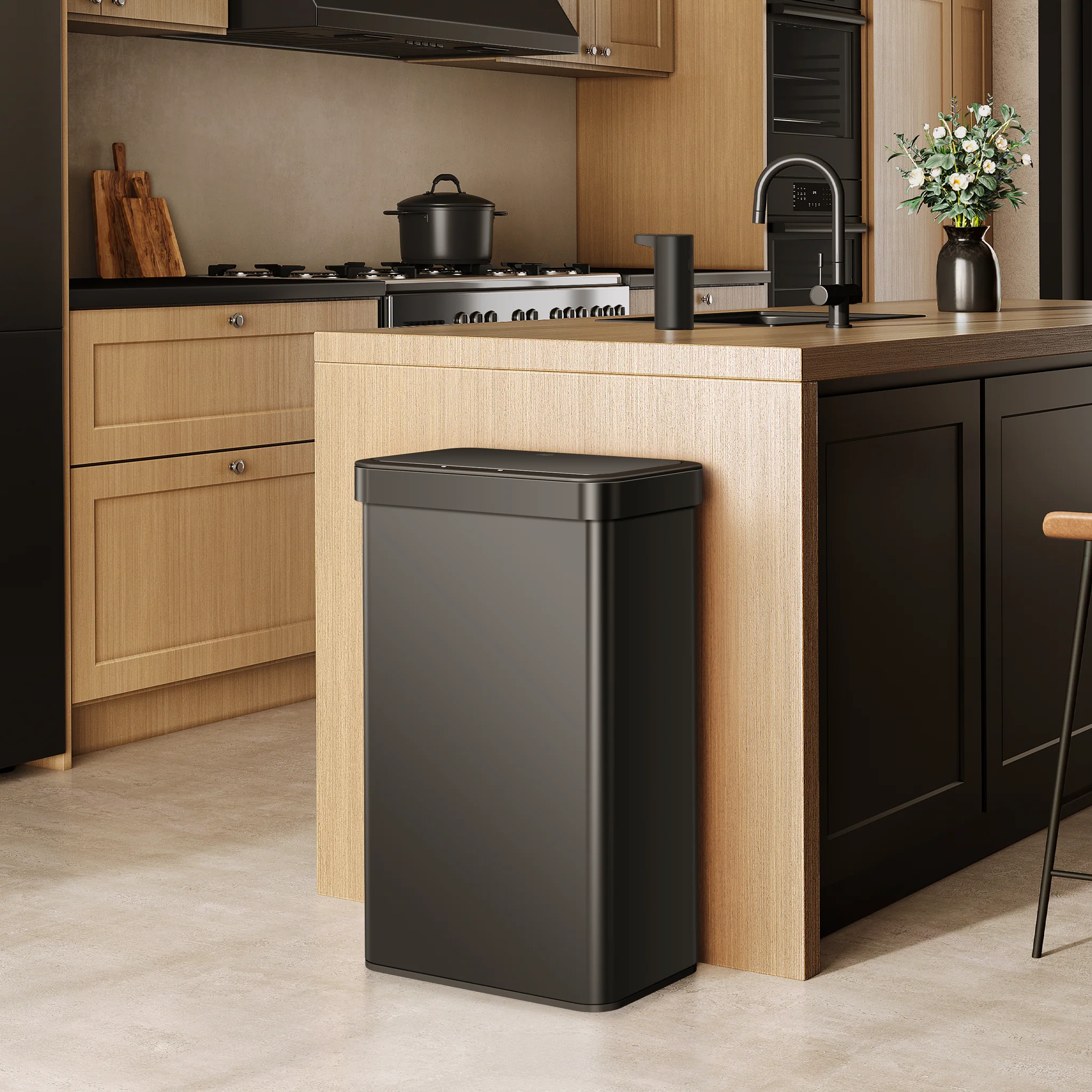 Econova 8+8 Gallon Dual Compartments Motion Sensor Trash Can - Matte Black - Image 2