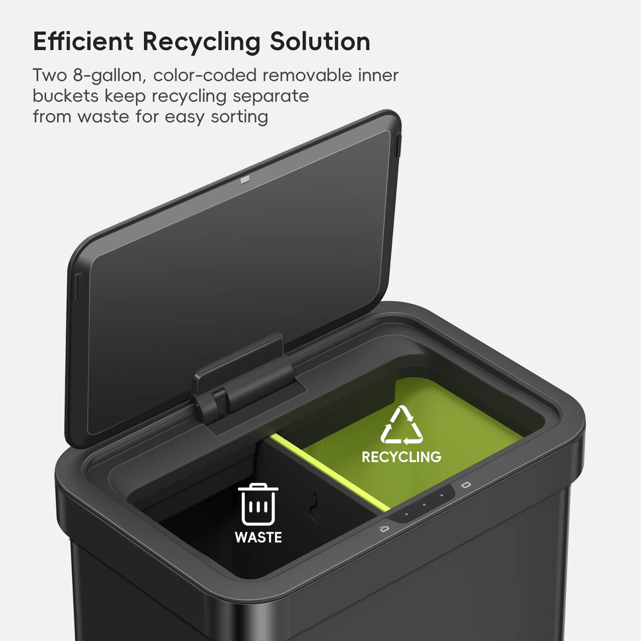 Econova 8+8 Gallon Dual Compartments Motion Sensor Trash Can - Matte Black - Image 5