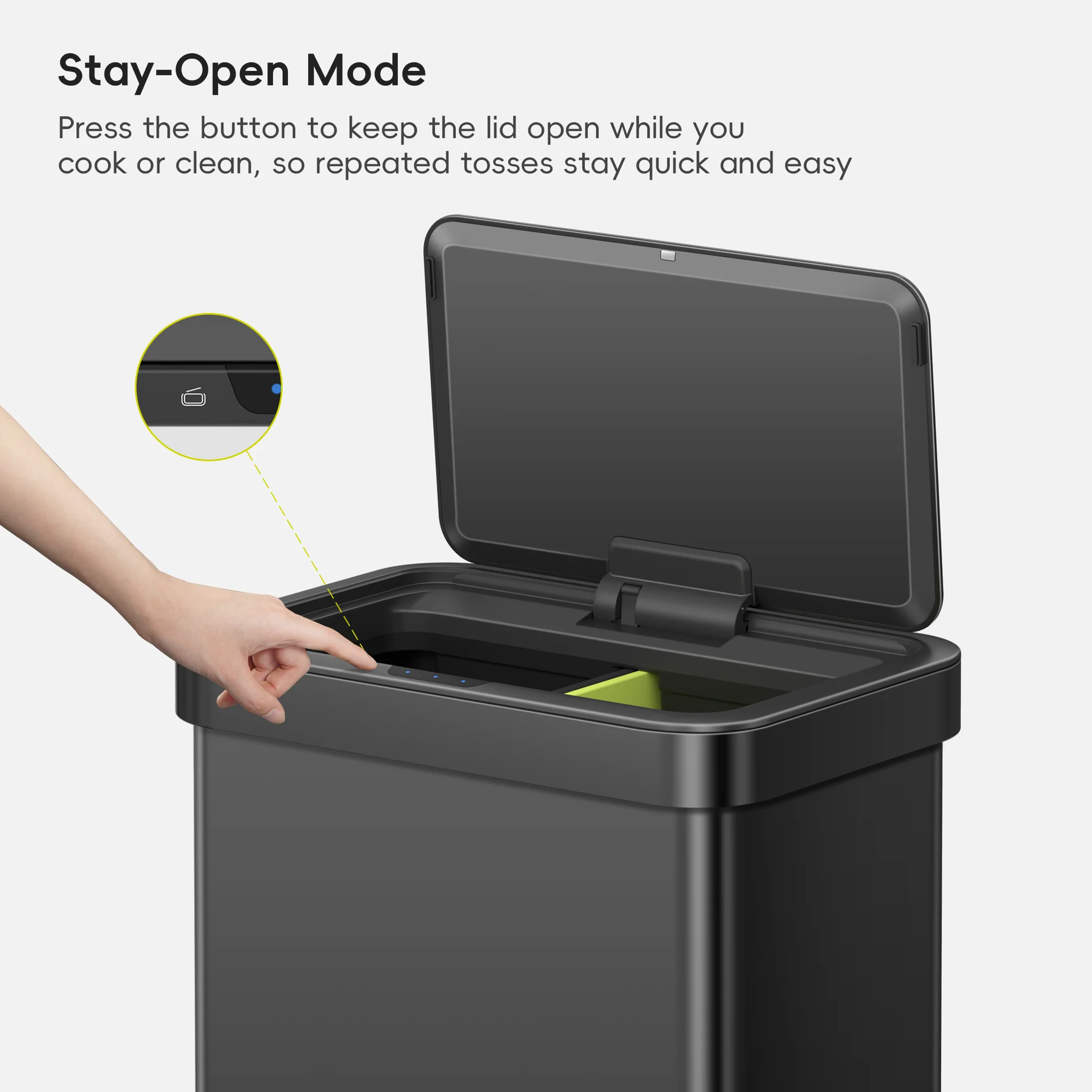 Econova 8+8 Gallon Dual Compartments Motion Sensor Trash Can - Matte Black - Image 8