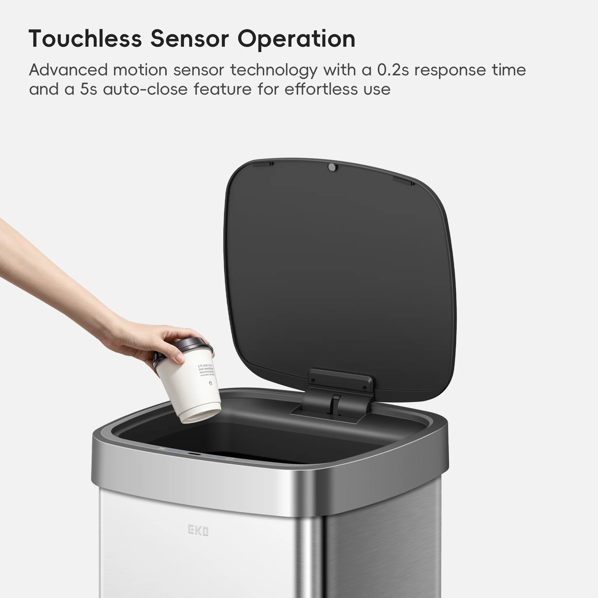 Ecosmart 80L / 21 Gal Motion Sensor Tall and Large Kitchen Trash Can - Stainless Steel - Image 3