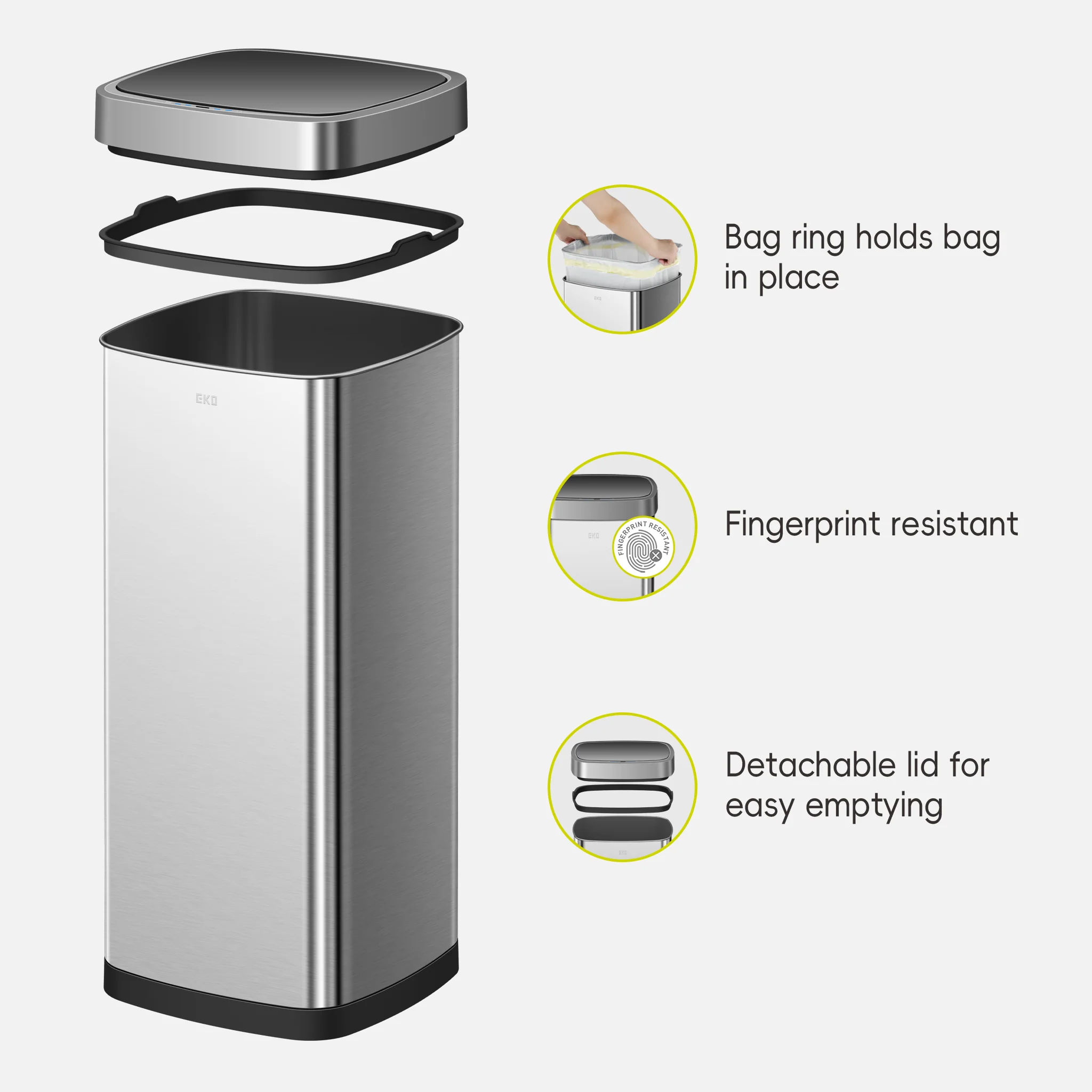 Ecosmart 80L / 21 Gal Motion Sensor Tall and Large Kitchen Trash Can - Stainless Steel - Image 5