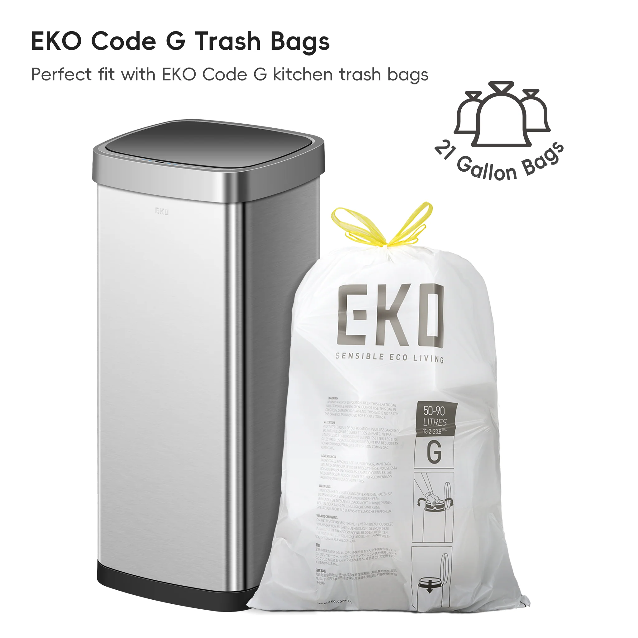 Ecosmart 80L / 21 Gal Motion Sensor Tall and Large Kitchen Trash Can - Stainless Steel - Image 9
