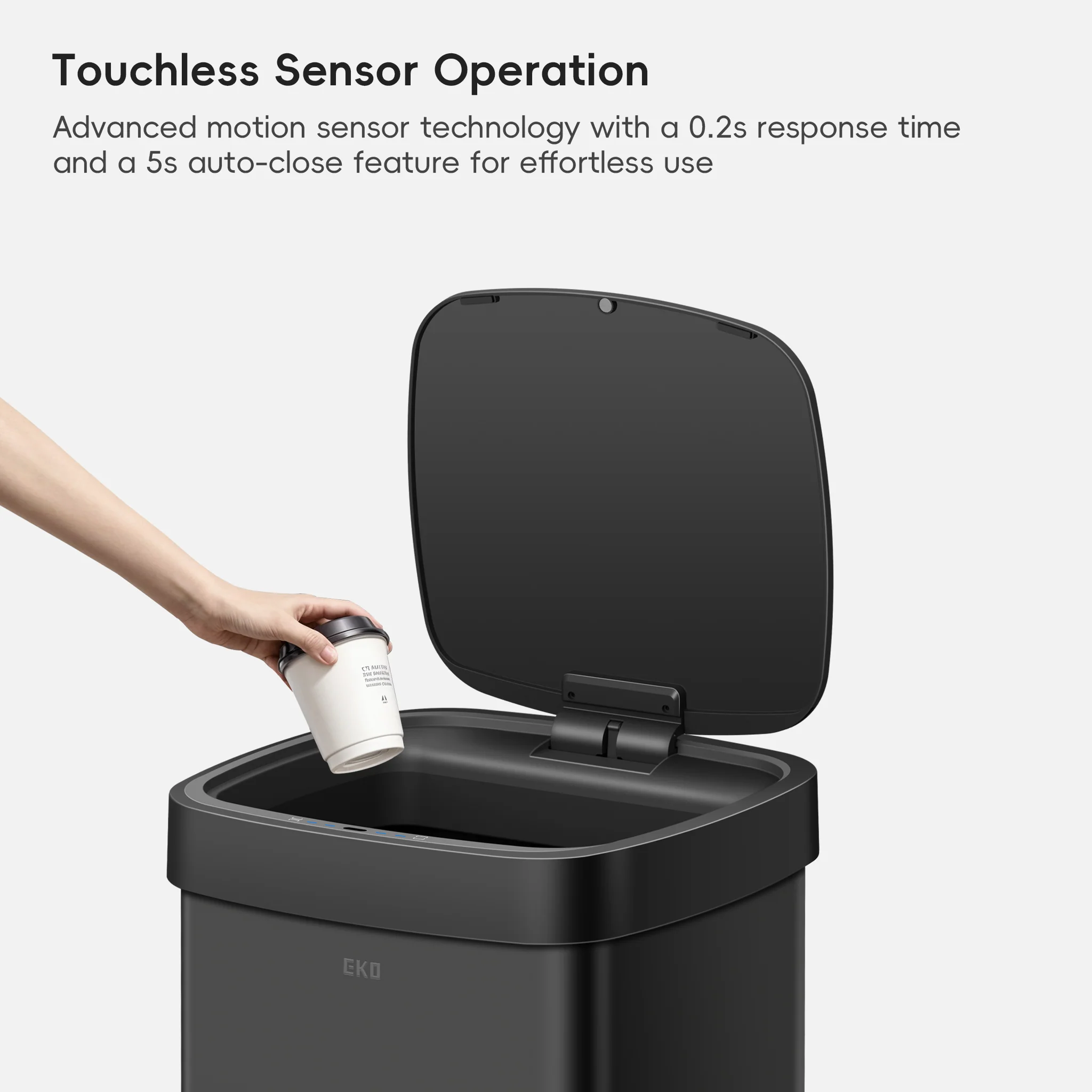 EcoSmart 80L / 21 Gallon Motion Sensor Trash Can - Matte Black - Image 3