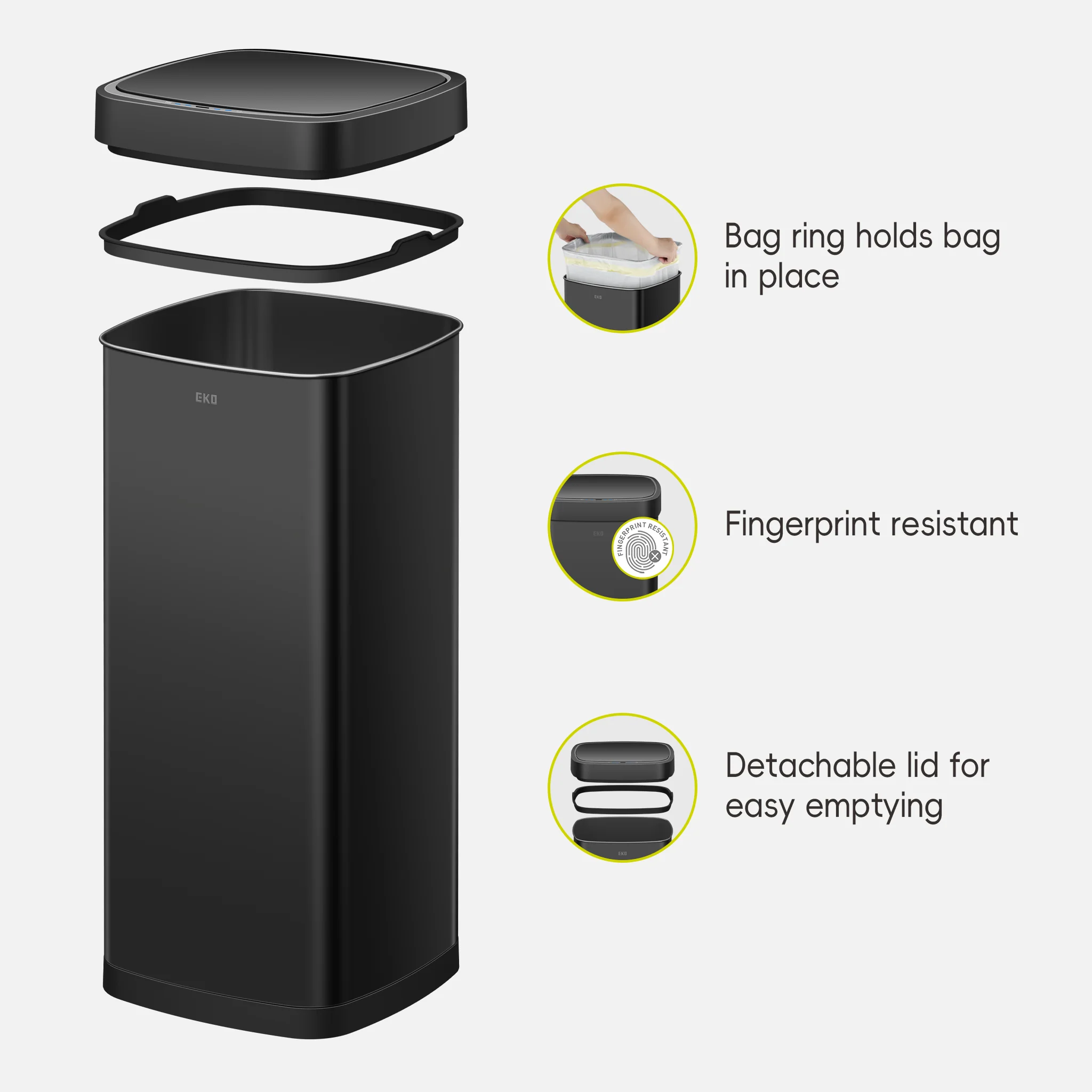 EcoSmart 80L / 21 Gallon Motion Sensor Trash Can - Matte Black - Image 6