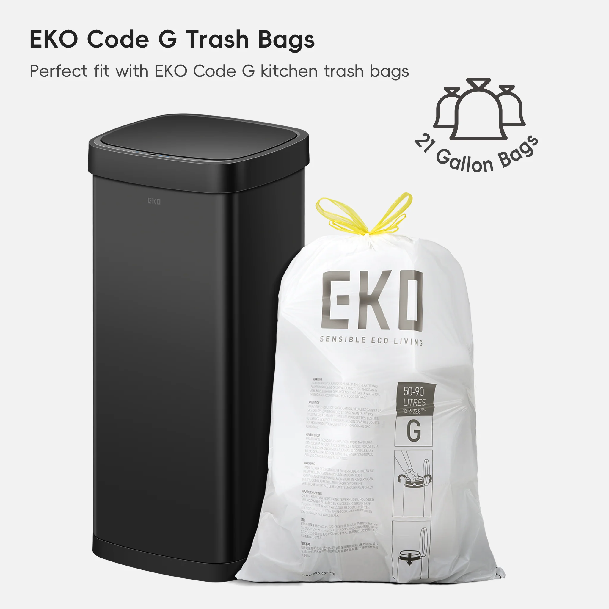 EcoSmart 80L / 21 Gallon Motion Sensor Trash Can - Matte Black - Image 9
