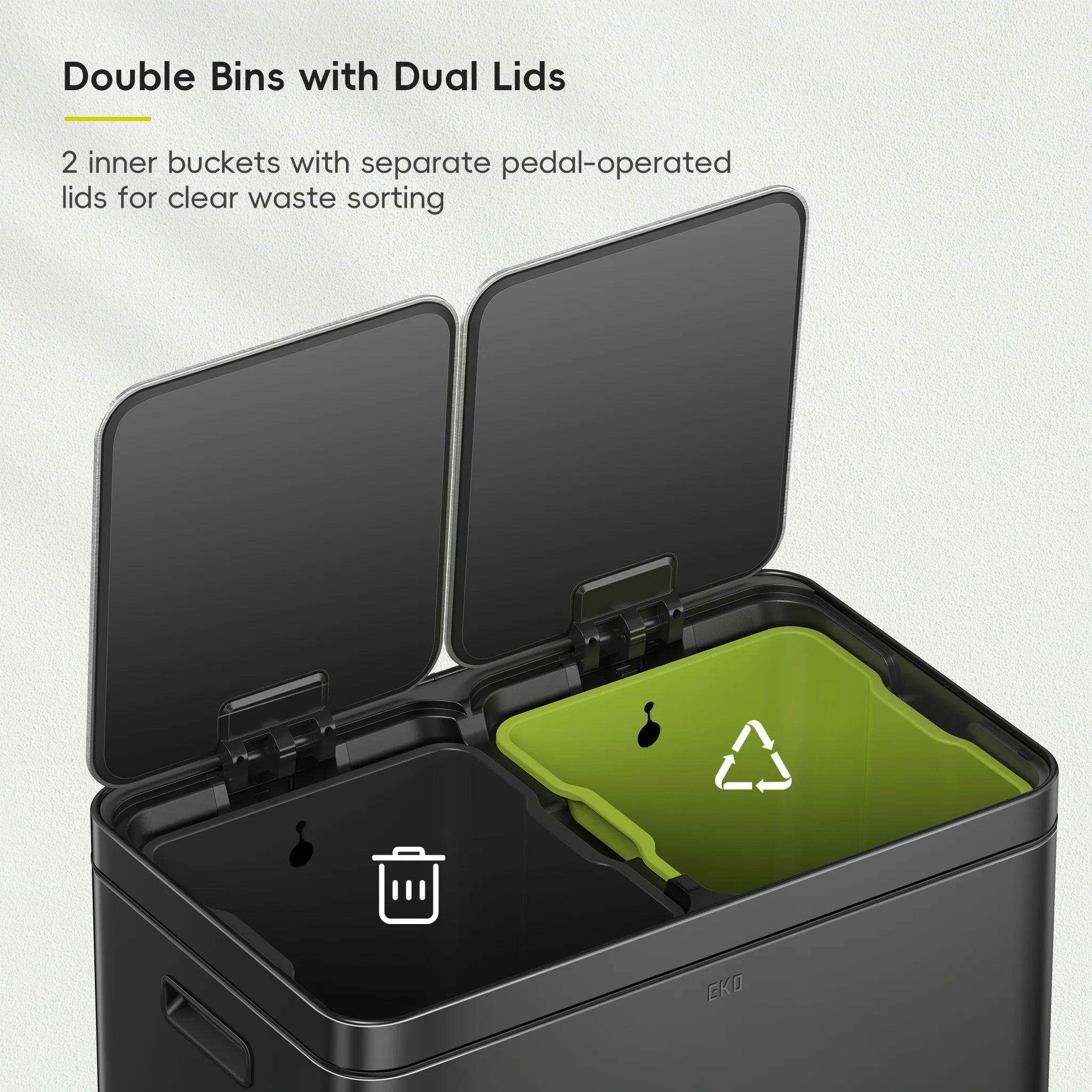 Edison 8+8 Gallon Dual Kitchen Trash Can with Removable Inner Liners-Matte Black - Image 3
