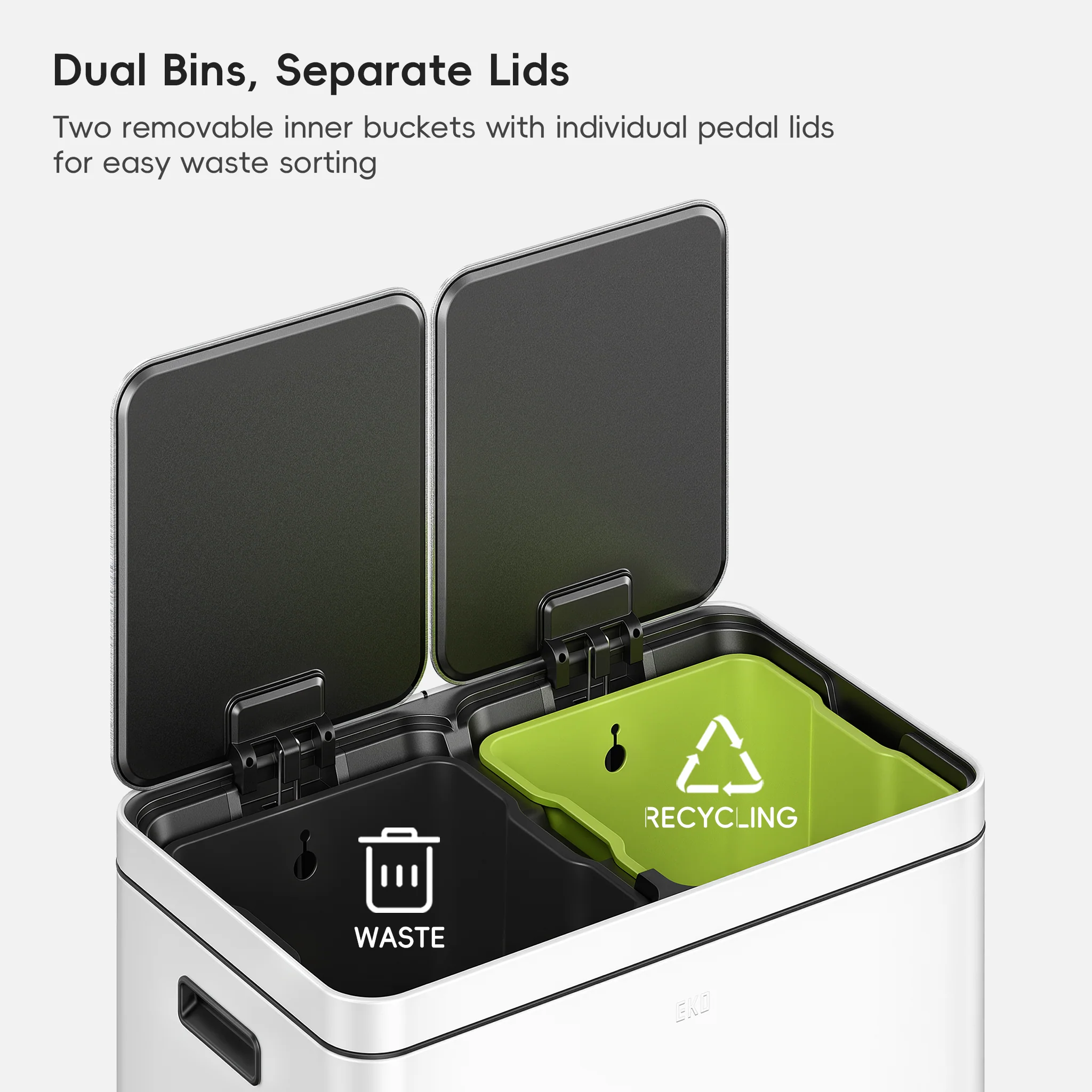 Edison 8+8 Gal Kitchen Trash Can with Dual Removable Liners-Matter White - Image 4