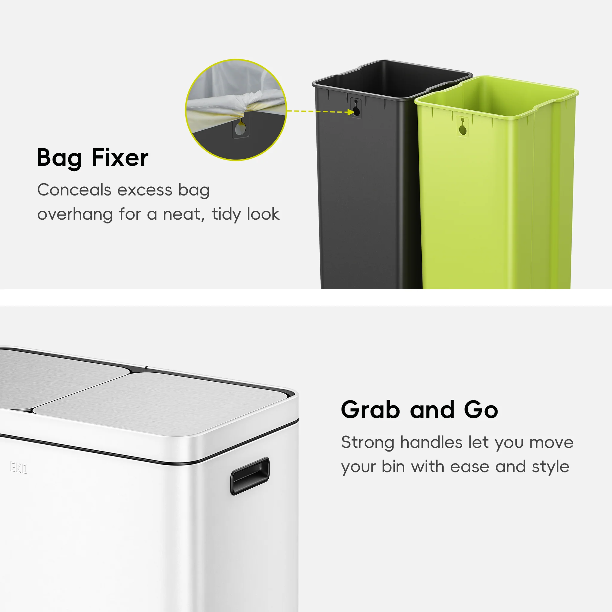 Edison 8+8 Gal Kitchen Trash Can with Dual Removable Liners-Matter White - Image 9