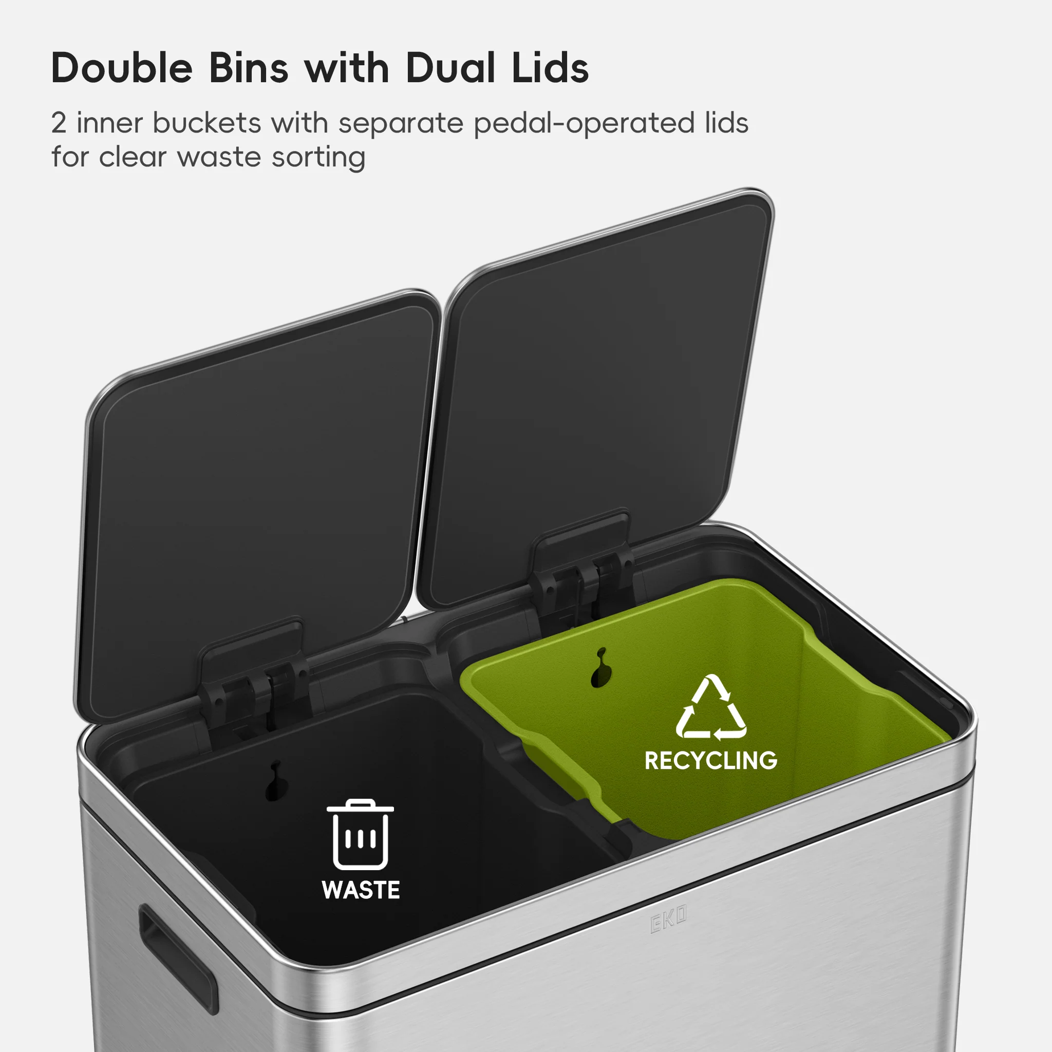 Edison 8+8 Gallons Kitchen Trash Can with Dual Removable Inner Liners - Image 4