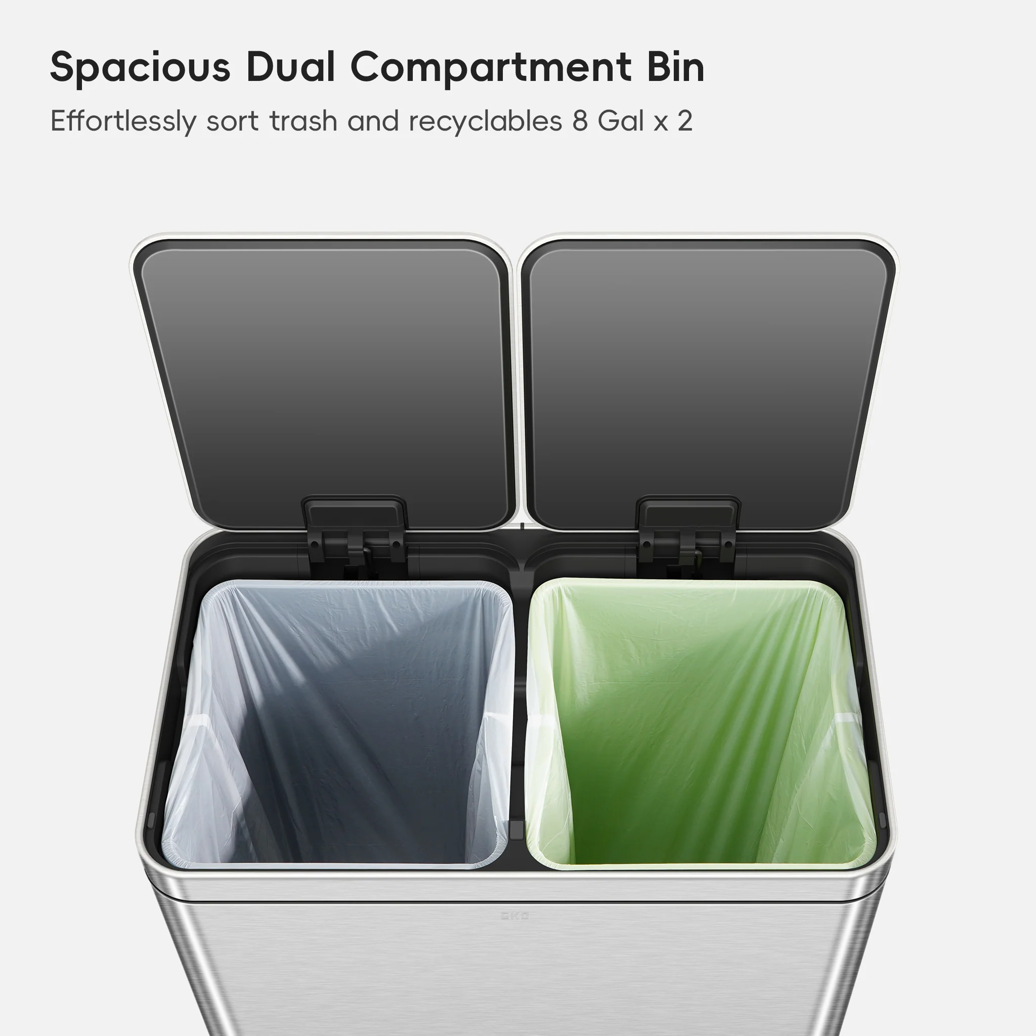 Edison 8+8 Gallons Kitchen Trash Can with Dual Removable Inner Liners - Image 8