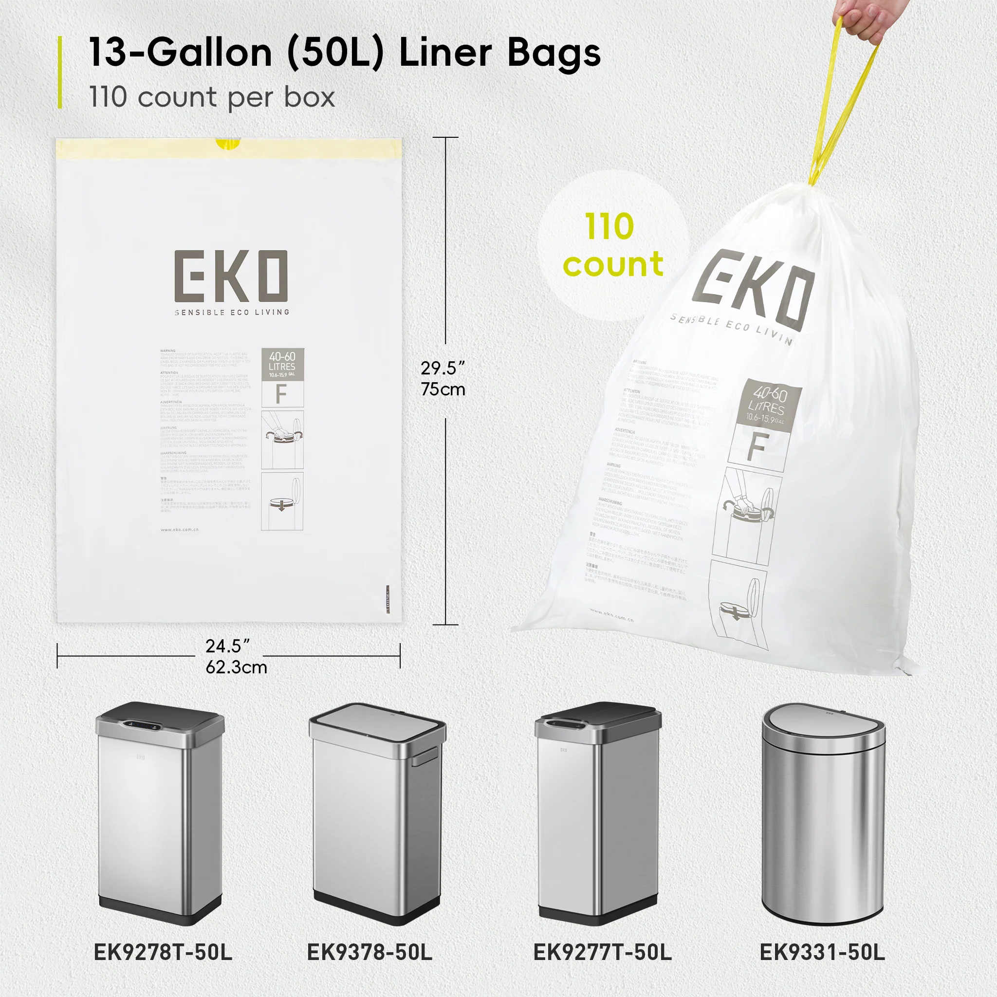 Code F - 13 Gallon  Easy-Dispense Roll Trash Bag - 110 Count (50L) - Image 7