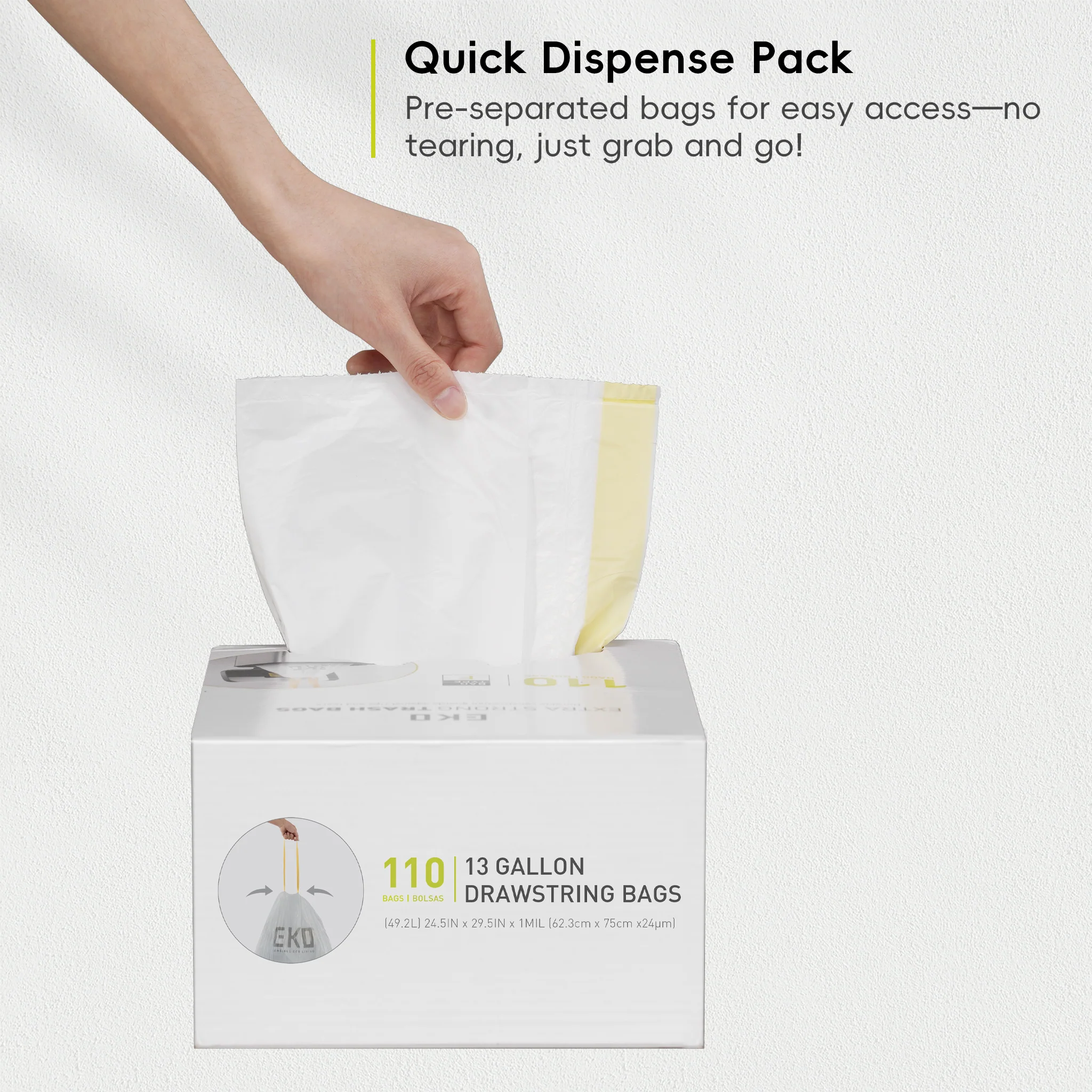 Code F - 13 Gallon  Easy-Dispense Roll Trash Bag - 110 Count (50L) - Image 8