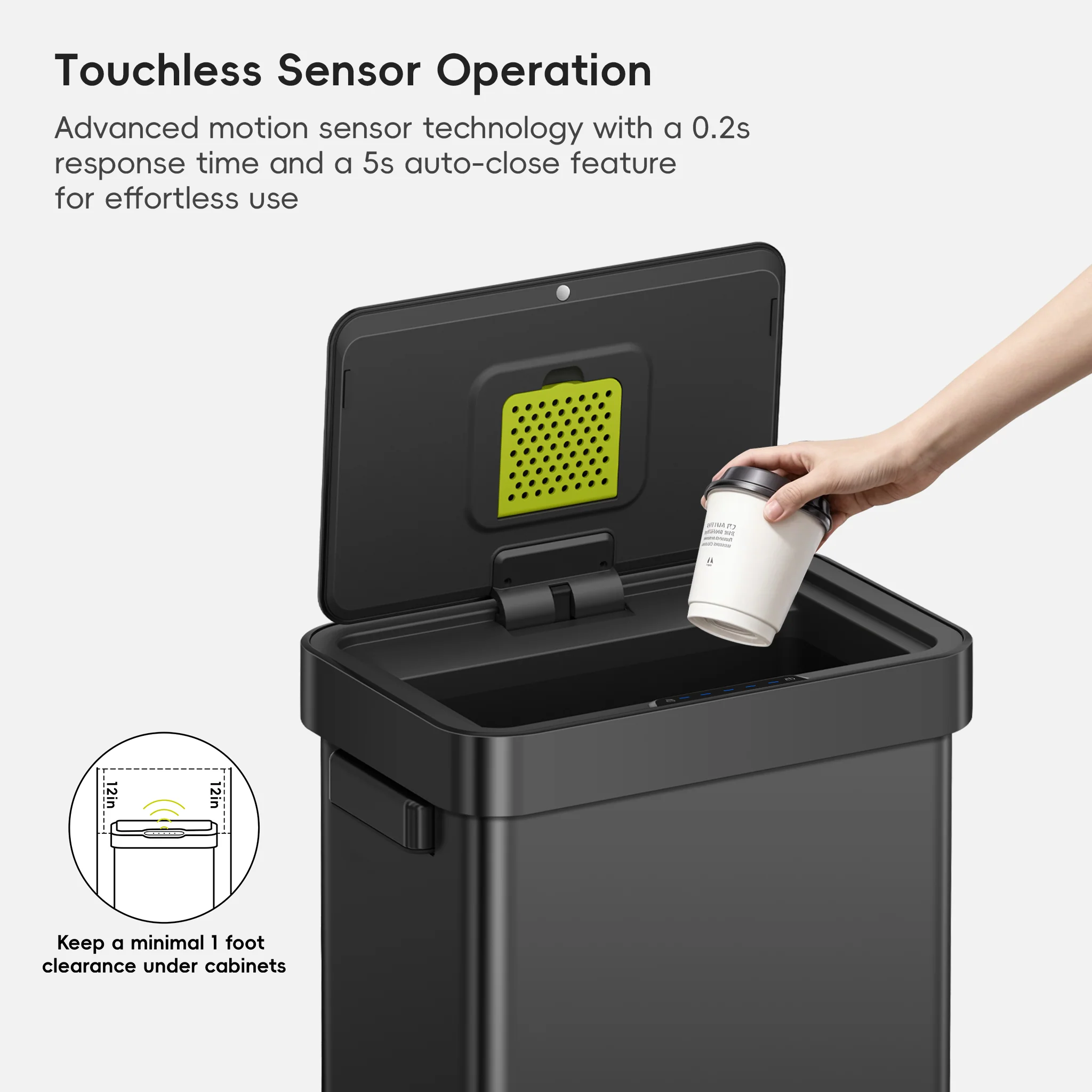 Deluxe Mirage-T 50 Liter / 13 Gallon Sensor Can -  Matte Black - Image 3
