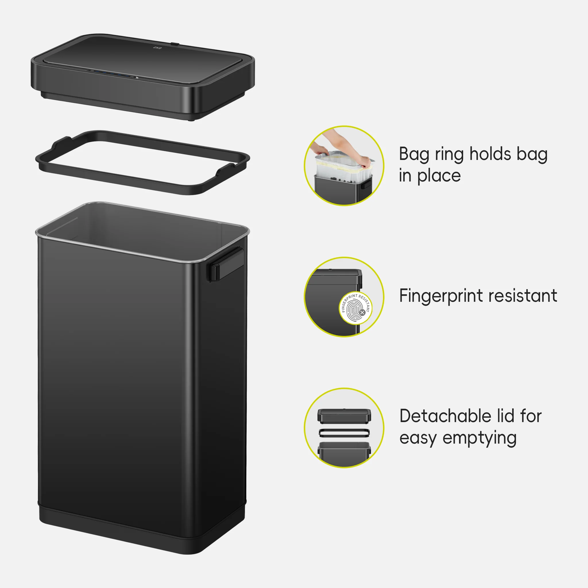 Deluxe Mirage-T 50 Liter / 13 Gallon Sensor Can -  Matte Black - Image 4