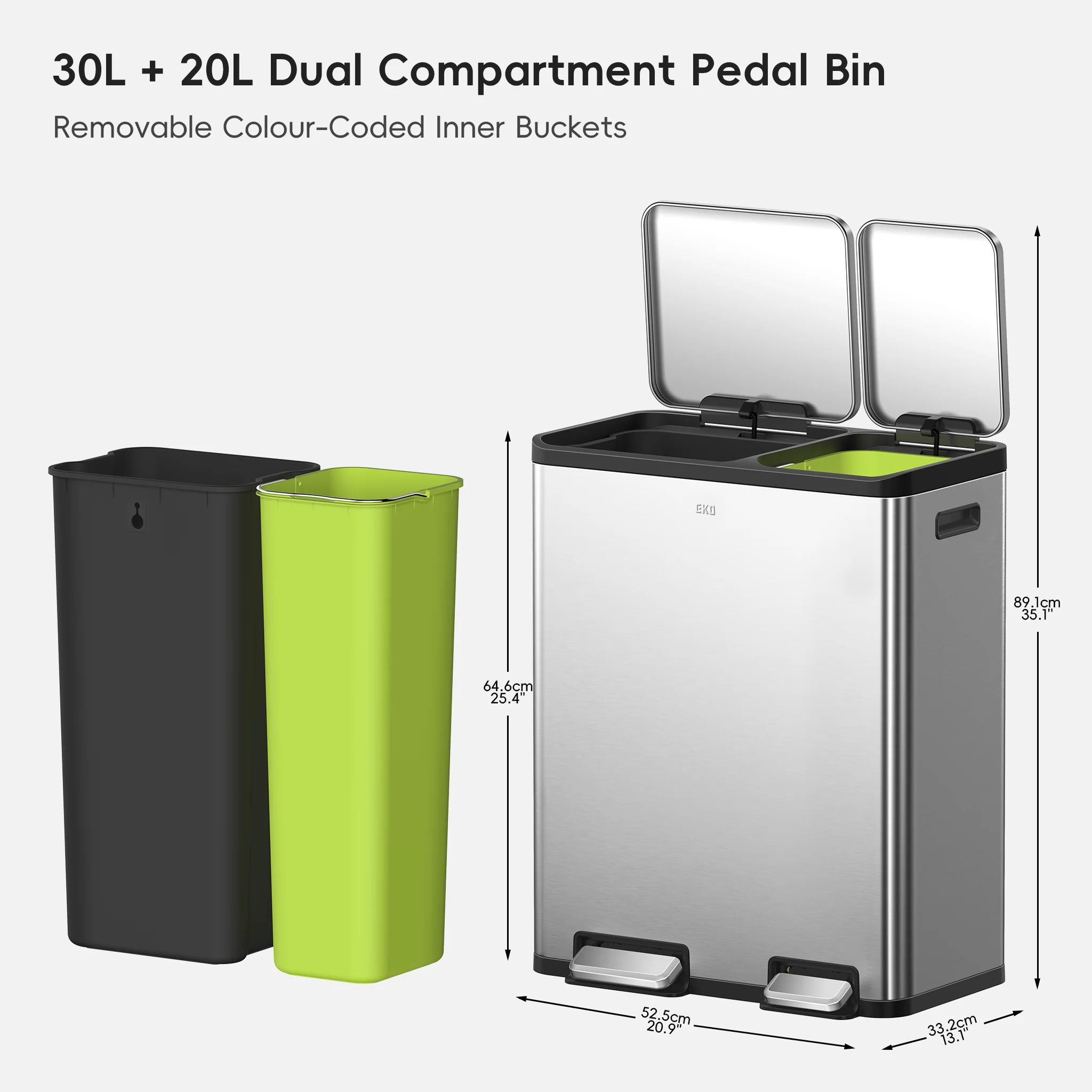 EcoCasa Step Recycling Can - Dual Compartment 30L+20L - Image 9