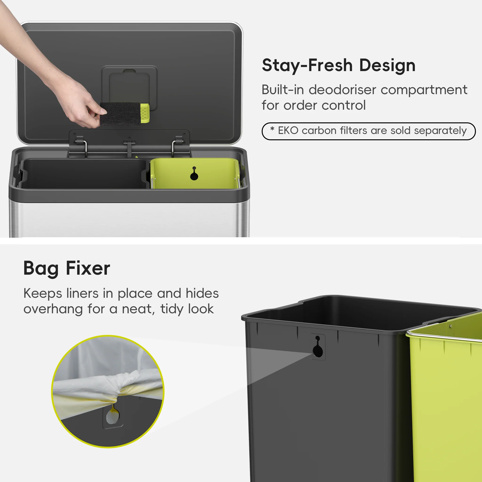 EcoCasa II Step Recycling Can - Dual Compartment 36L+24L - Image 7