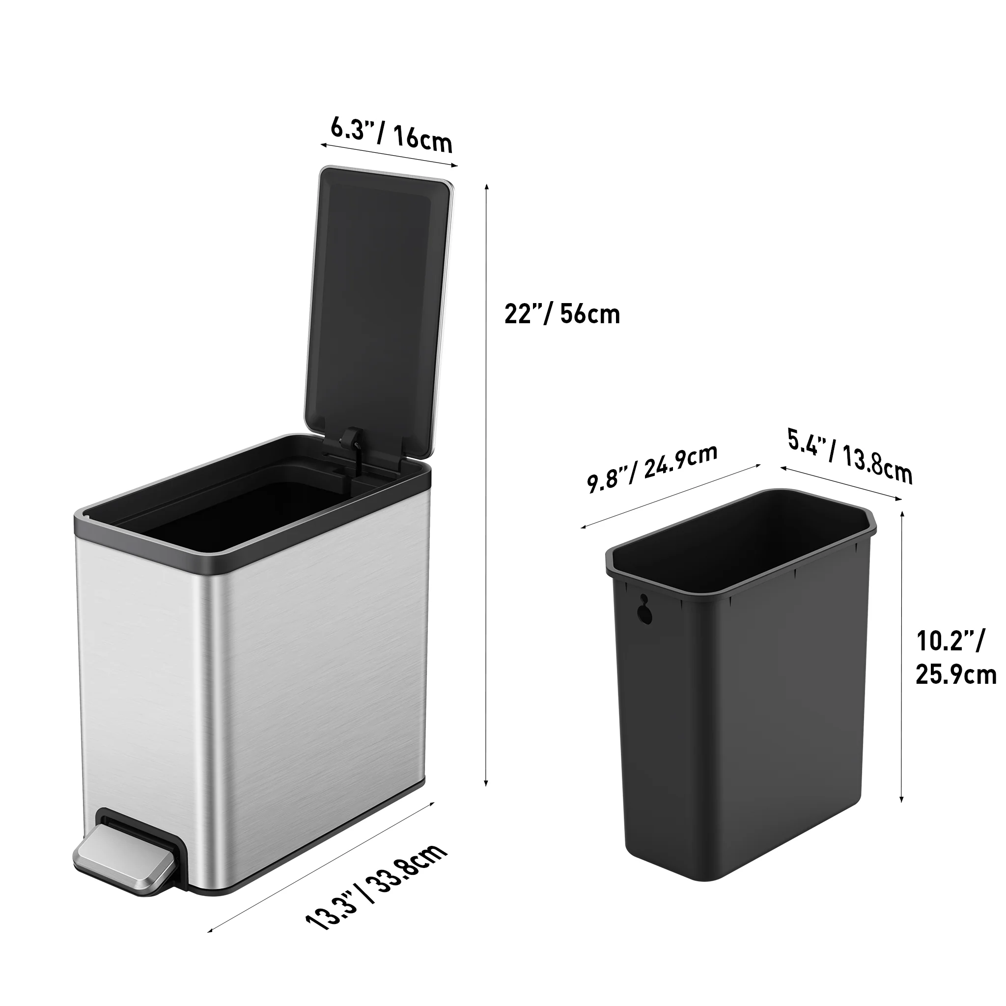 EcoCasa II Slim Step Can with Liner 2 Pack Combo Set – 6L / 1.6 Gal - Image 5