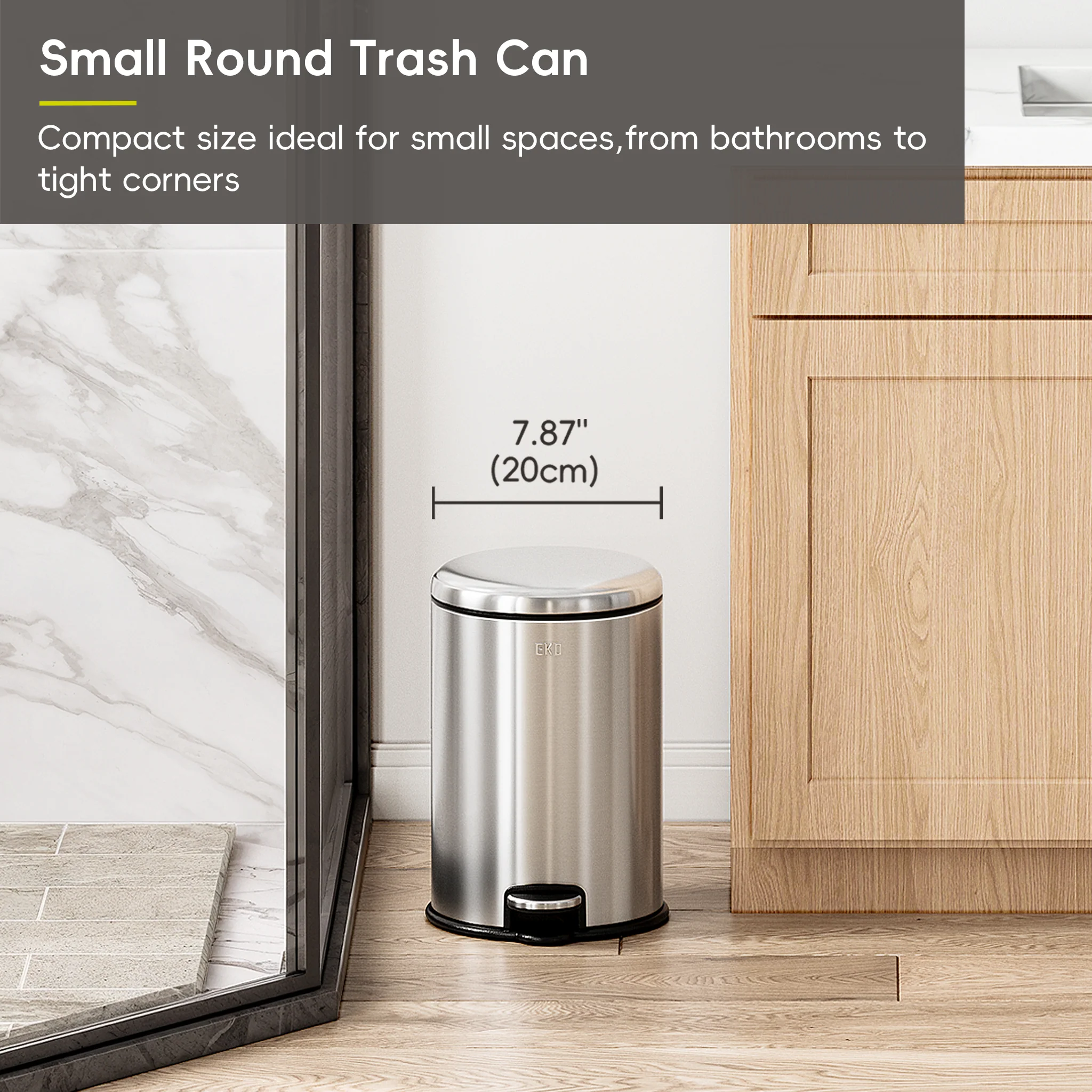 Essentials Serene Step Can - 5L/1.3Gal Stainless Steel - Image 2
