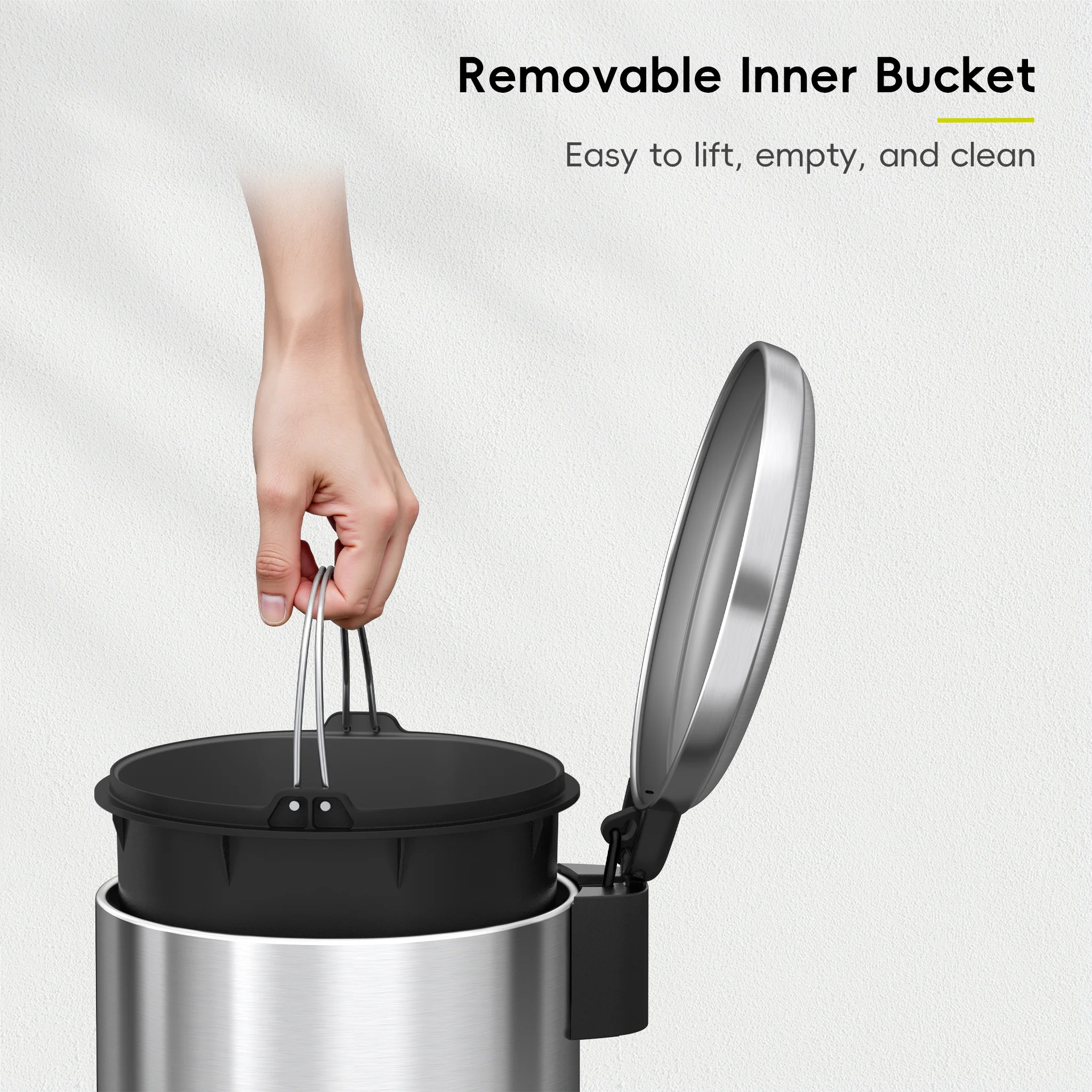 Essentials Serene Step Can - 5L/1.3Gal Stainless Steel - Image 4