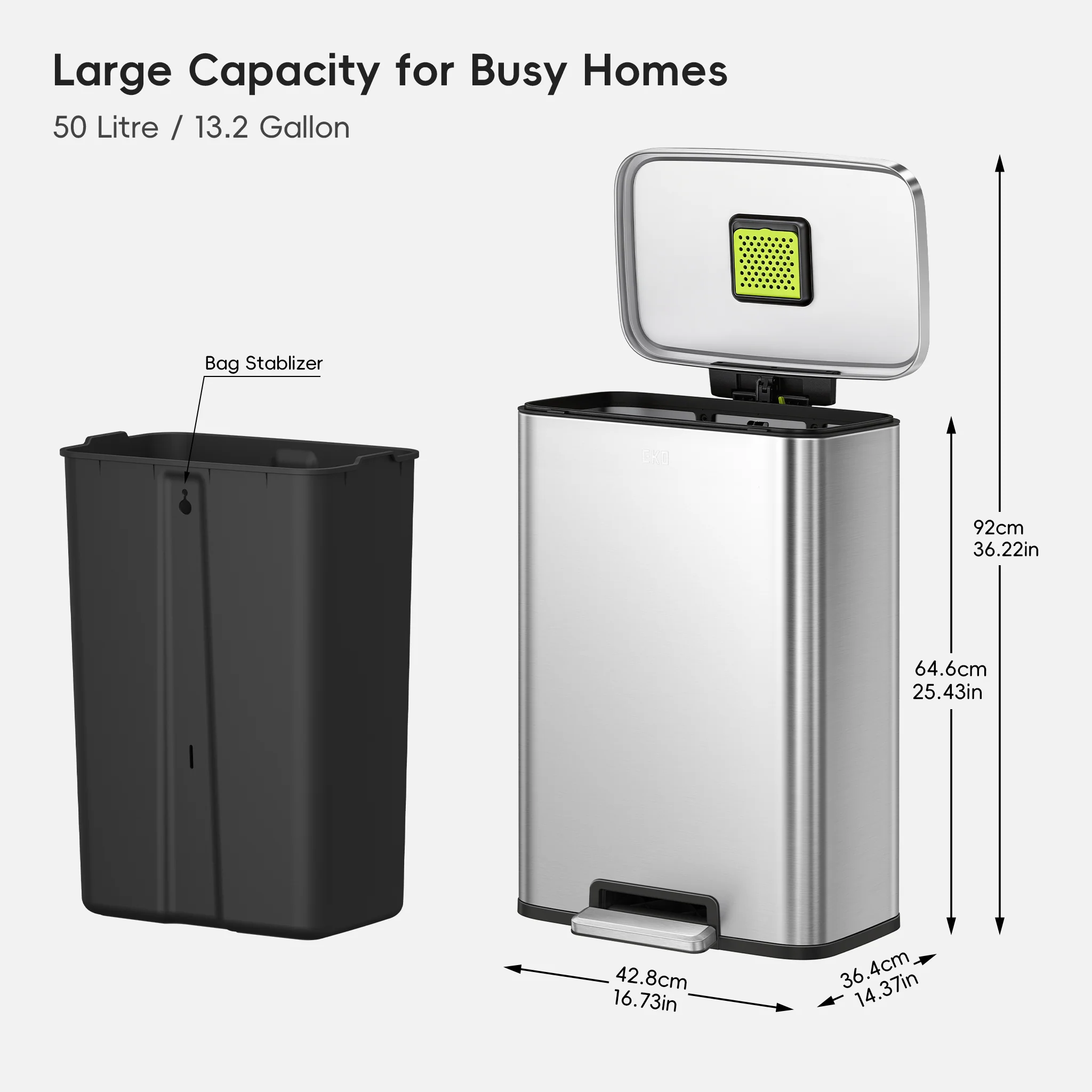 Madison Step Can with Liner – 50Liter / 13.2 Gallon – Stainless Steel - Image 8