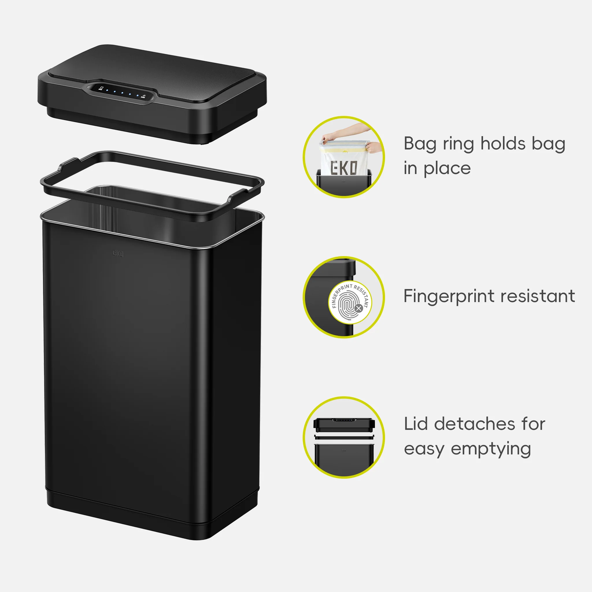 Mirage-T  50 Liter / 13 Gallon  Stainless Steel Motion Sensor Can - Matte Black - Image 6