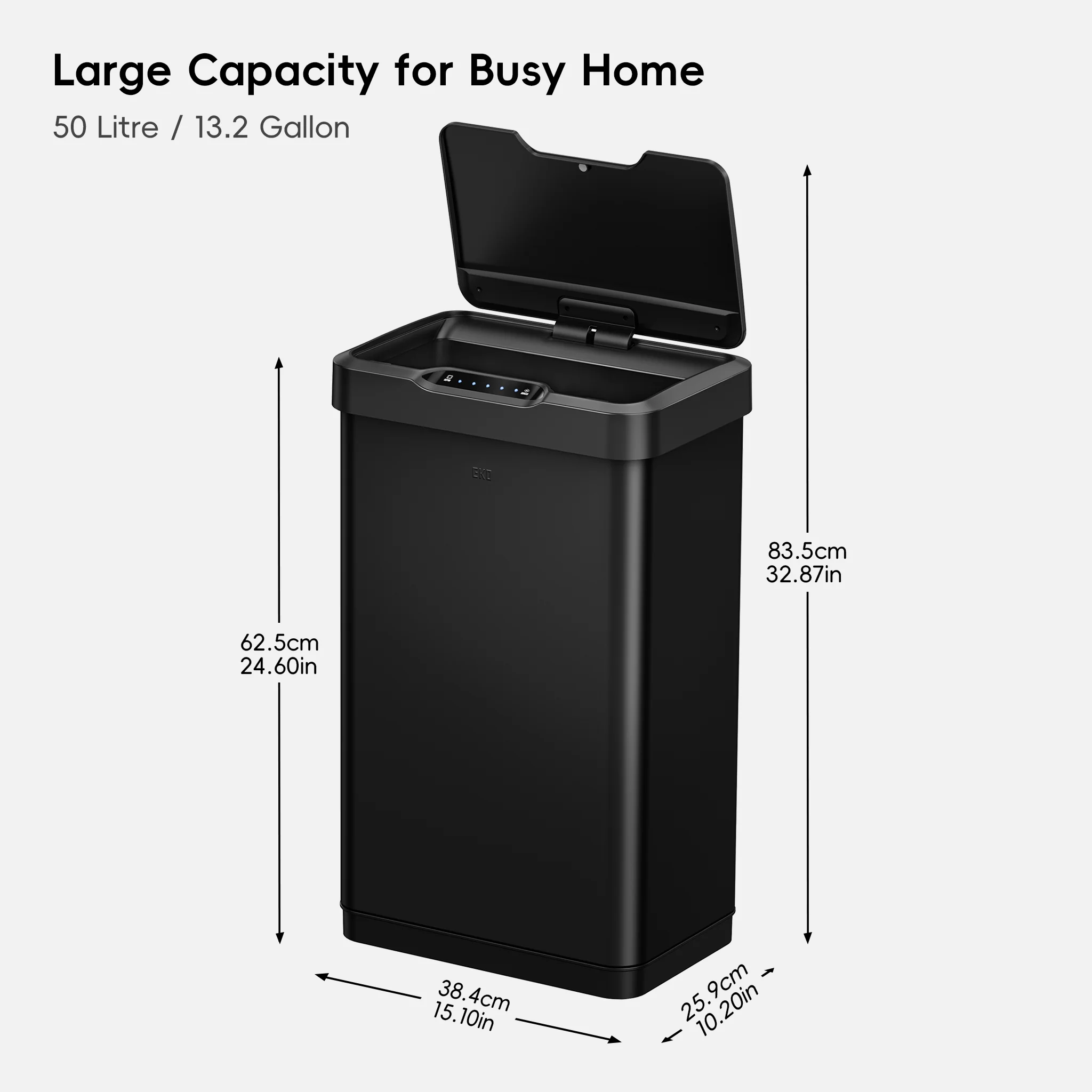 Mirage-T  50 Liter / 13 Gallon  Stainless Steel Motion Sensor Can - Matte Black - Image 9