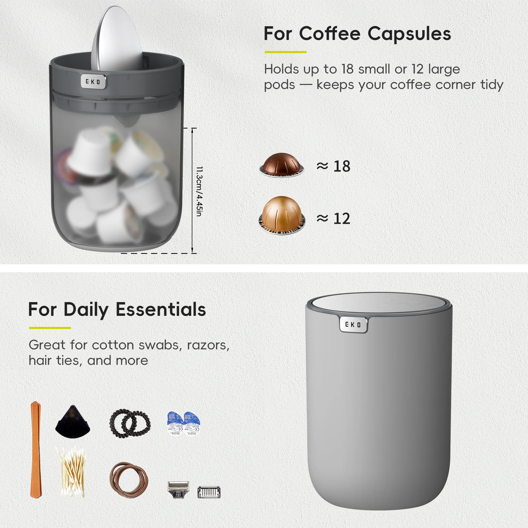 Fandy Table Bin with Swing-Top Lid - Grey 2.2L / 0.58 Gal - Image 5