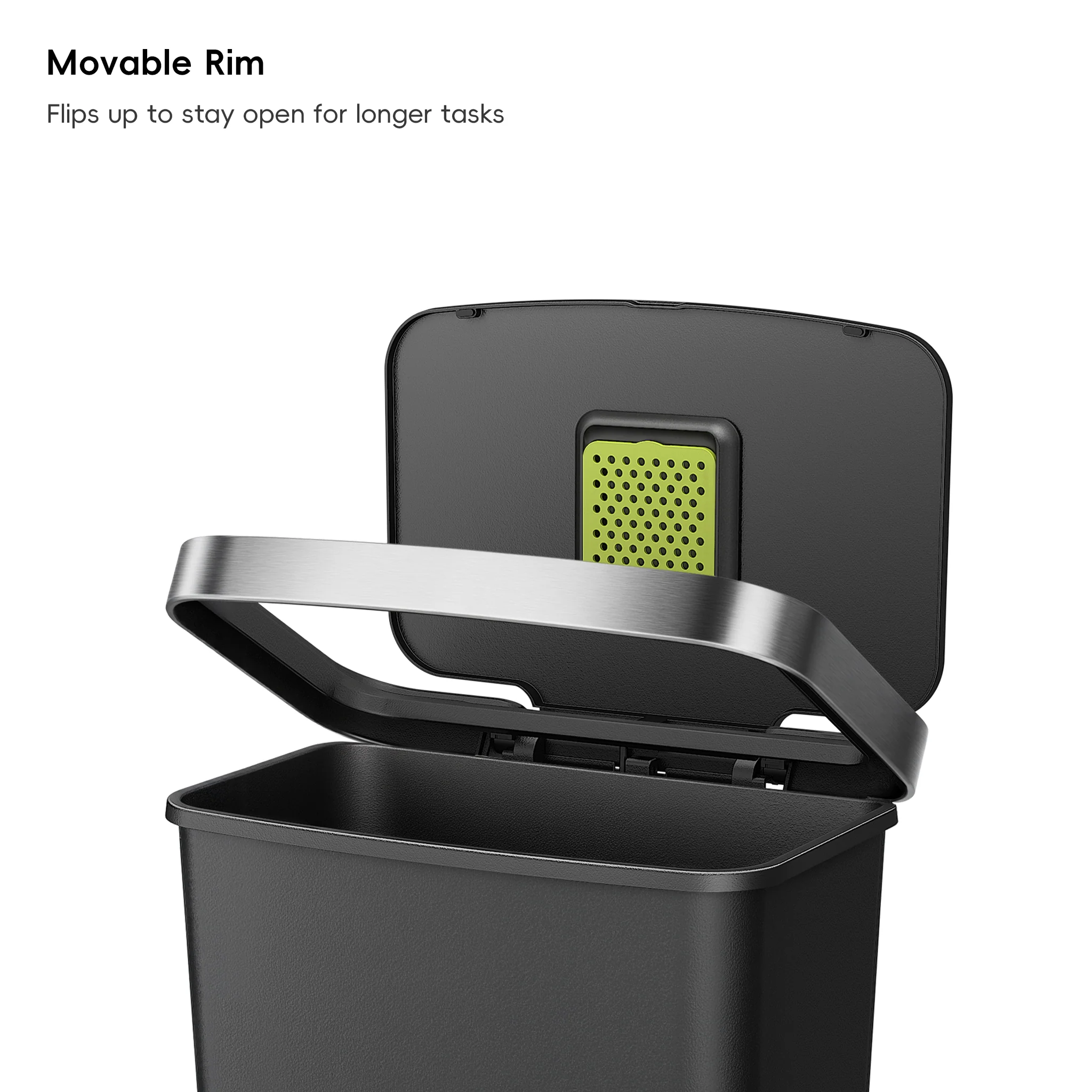 HANA 45L/ 11.9 Gallon Plastic Resin Step Kitchen Trash Can-Black - Image 3