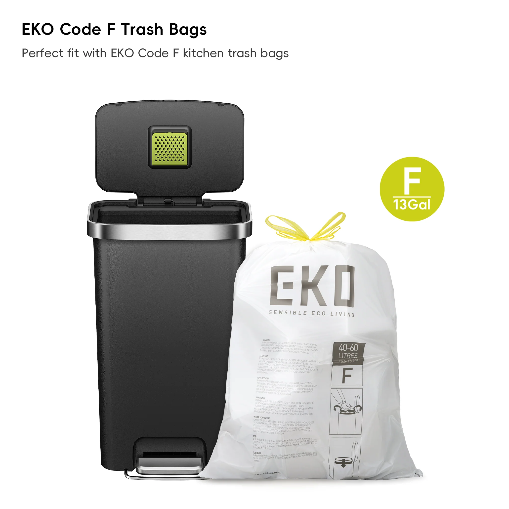 HANA 45L/ 11.9 Gallon Plastic Resin Step Kitchen Trash Can-Black - Image 9