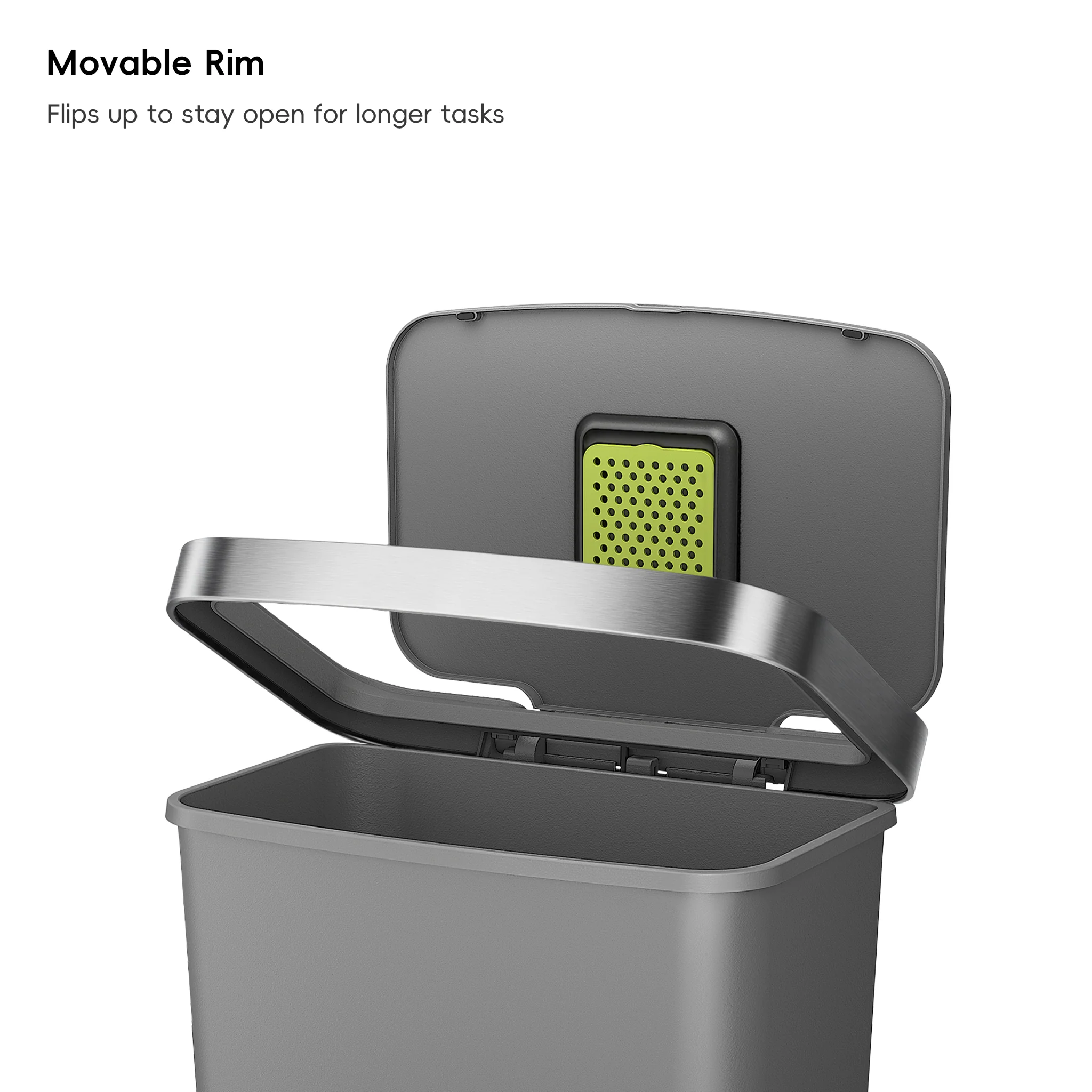 HANA 45L/ 11.9 Gallon Plastic Resin Step Kitchen Trash Can-Grey - Image 3