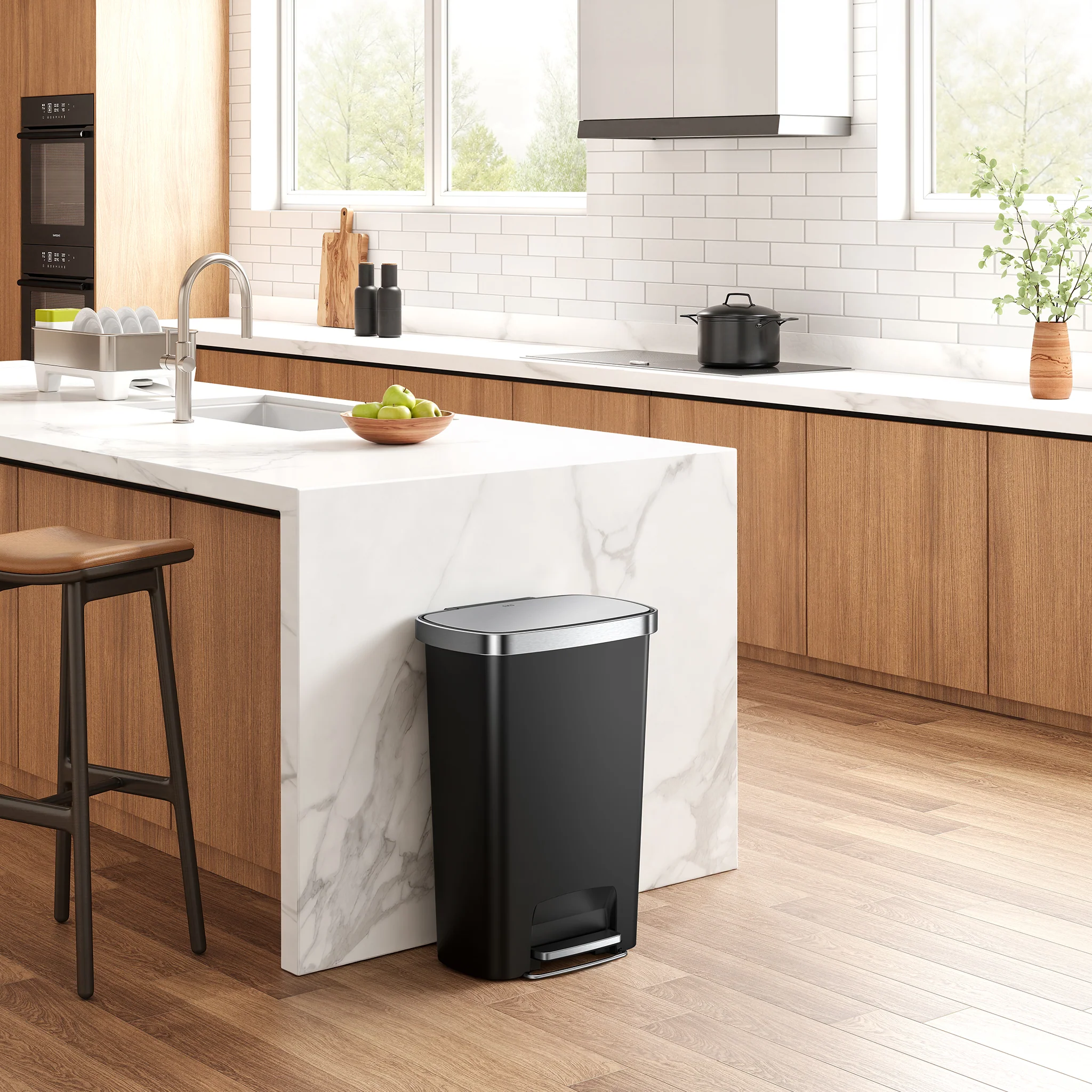 Hana Select 50L / 13 Gallon Plastic Resin Step Kitchen Trash Can - Black - Image 2