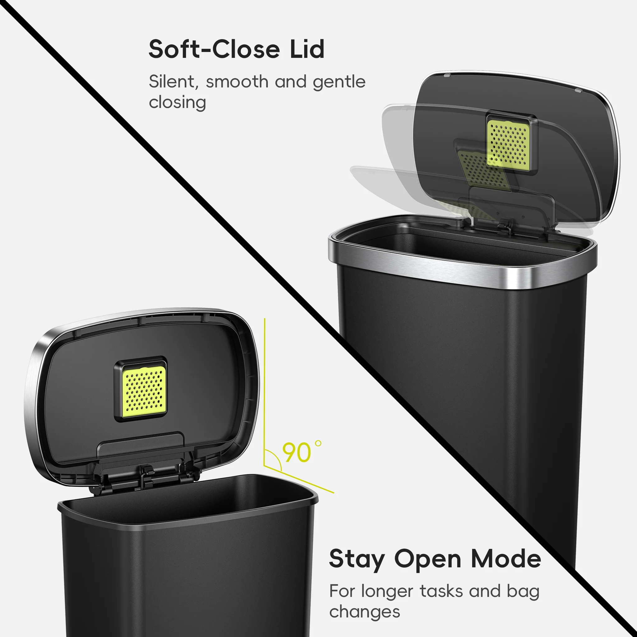 Hana Select 50L / 13 Gallon Plastic Resin Step Kitchen Trash Can - Black - Image 4