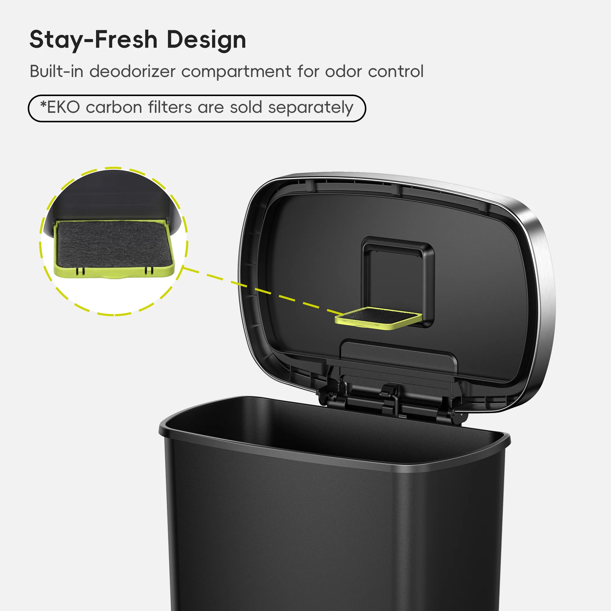 Hana Select 50L / 13 Gallon Plastic Resin Step Kitchen Trash Can - Black - Image 5