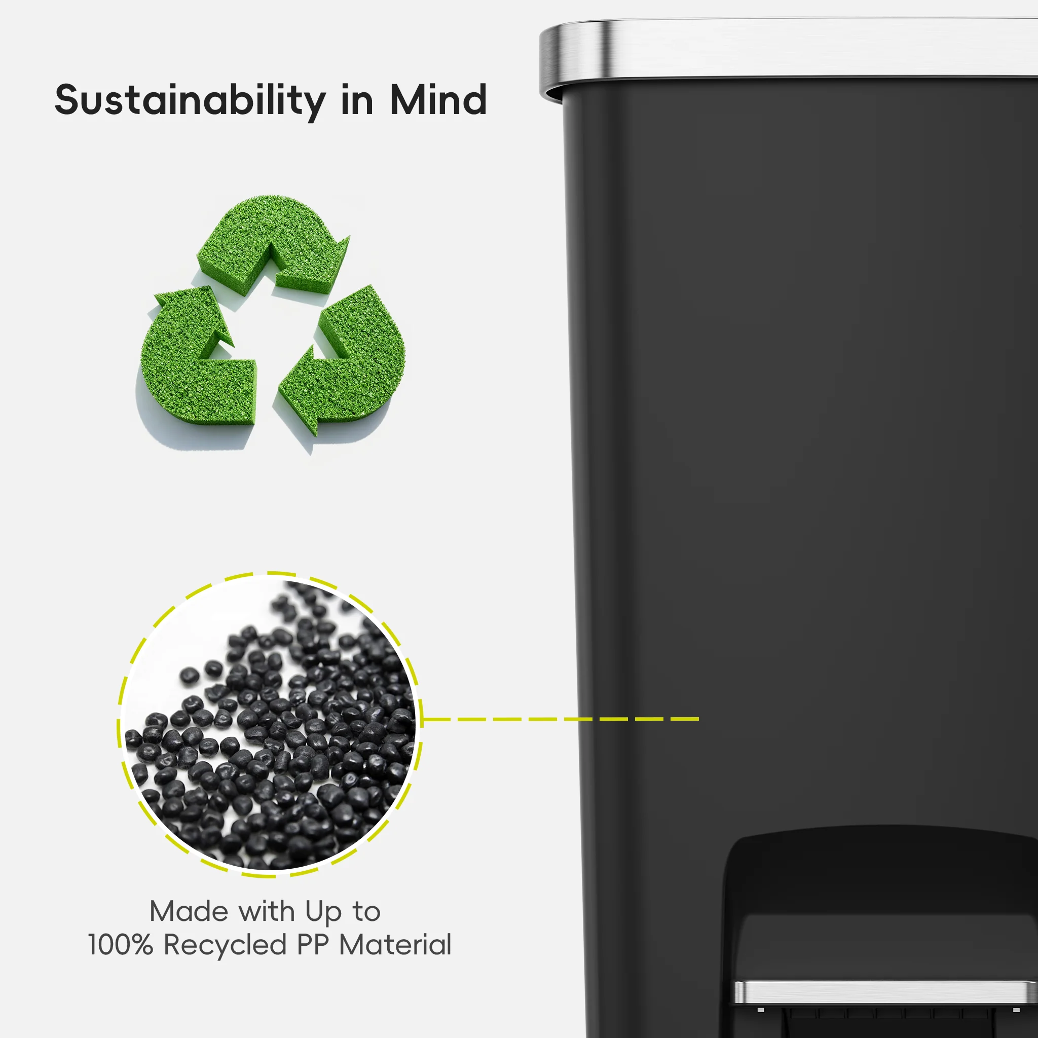 Hana Select 50L / 13 Gallon Plastic Resin Step Kitchen Trash Can - Black - Image 8