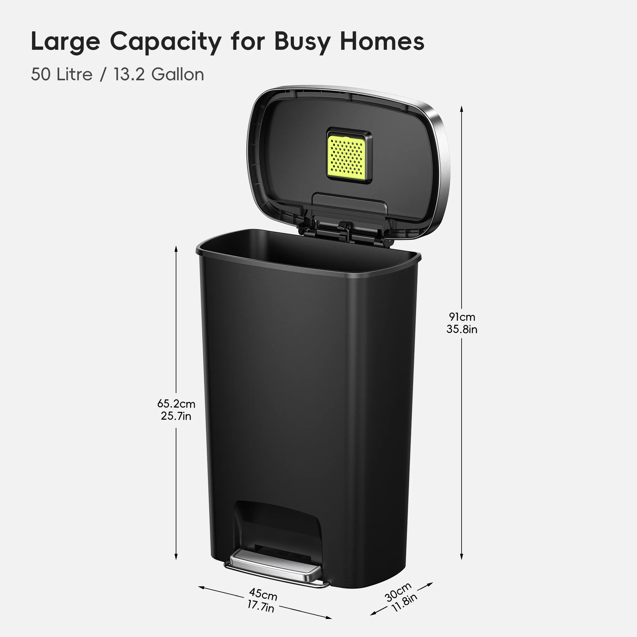 Hana Select 50L / 13 Gallon Plastic Resin Step Kitchen Trash Can - Black - Image 9