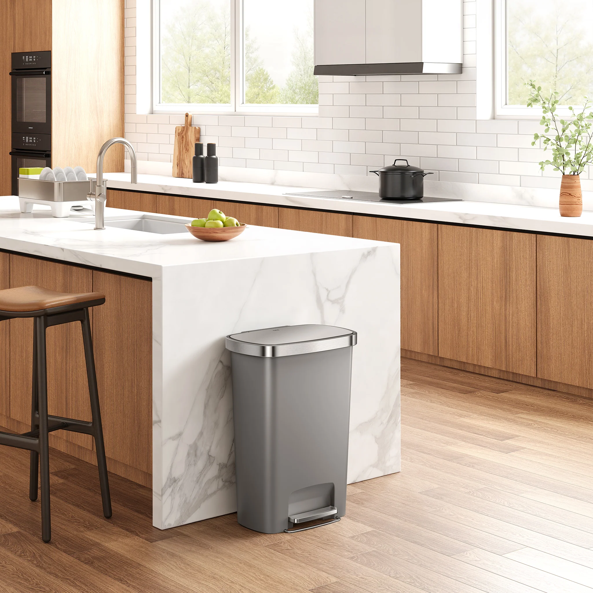 Hana Select  50 Liter / 13 Gallon Plastic Resin Step Kitchen Trash Can - Grey - Image 2