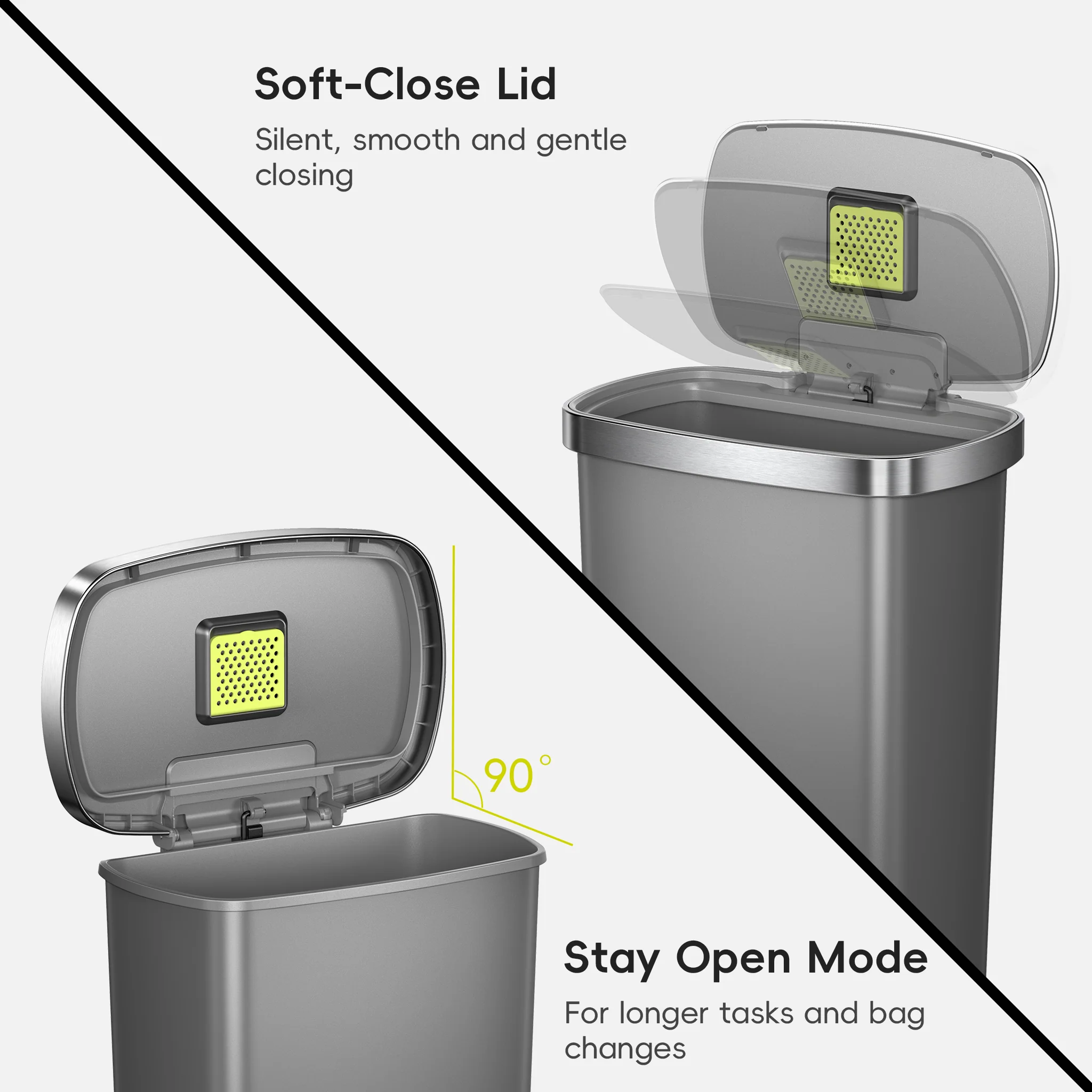 Hana Select  50 Liter / 13 Gallon Plastic Resin Step Kitchen Trash Can - Grey - Image 5