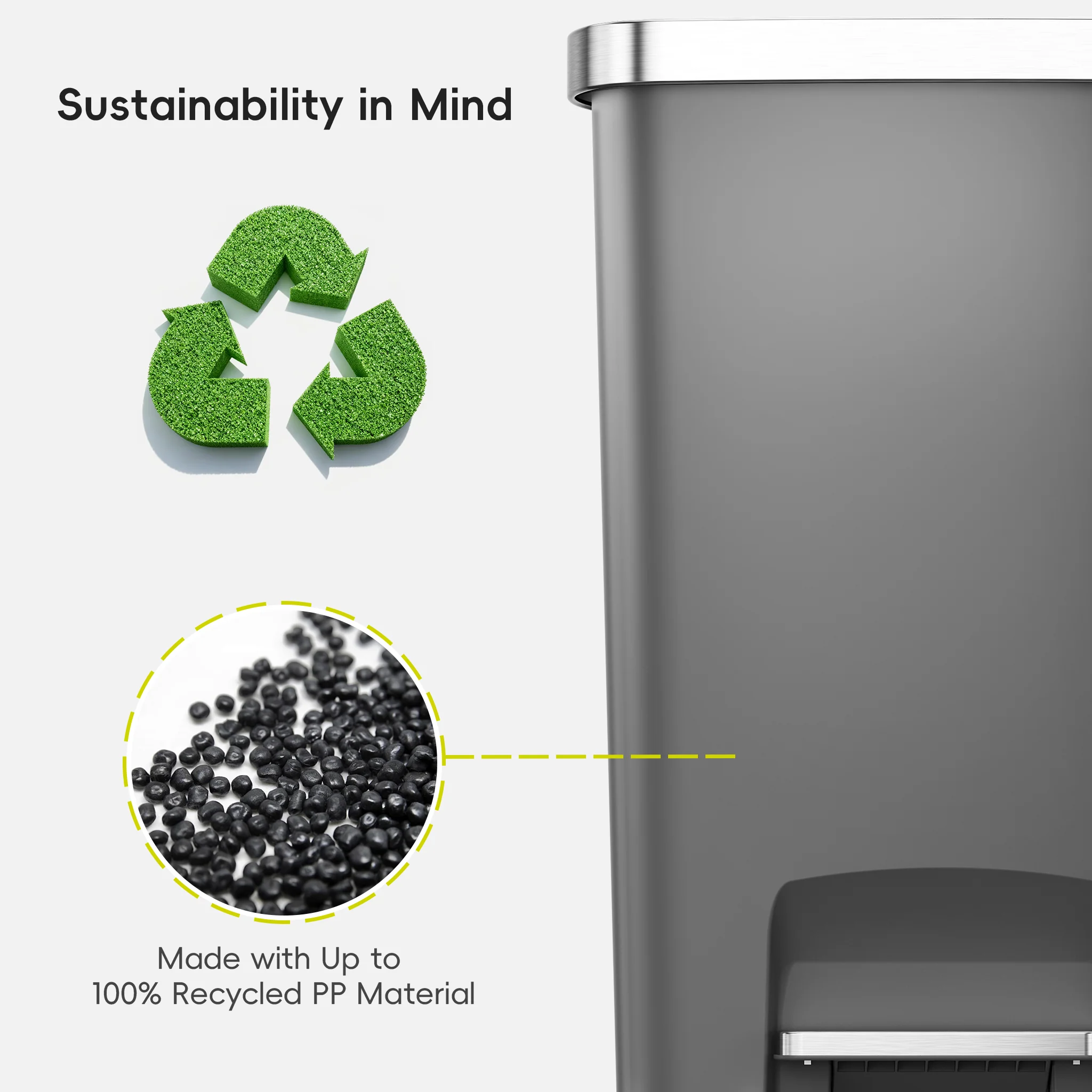 Hana Select  50 Liter / 13 Gallon Plastic Resin Step Kitchen Trash Can - Grey - Image 7